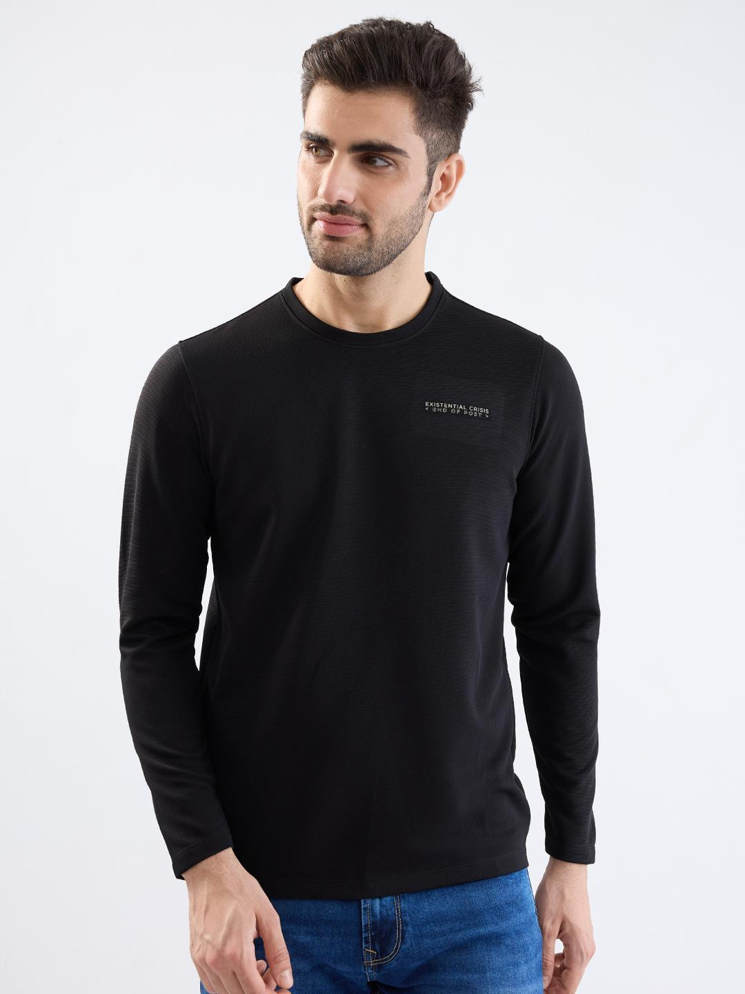 SPYKAR Men Black Polyester Tshirts