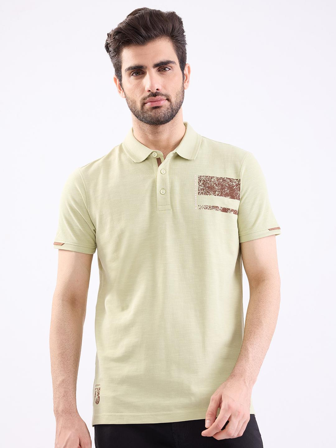 SPYKAR Men Green Pure Cotton Tshirts