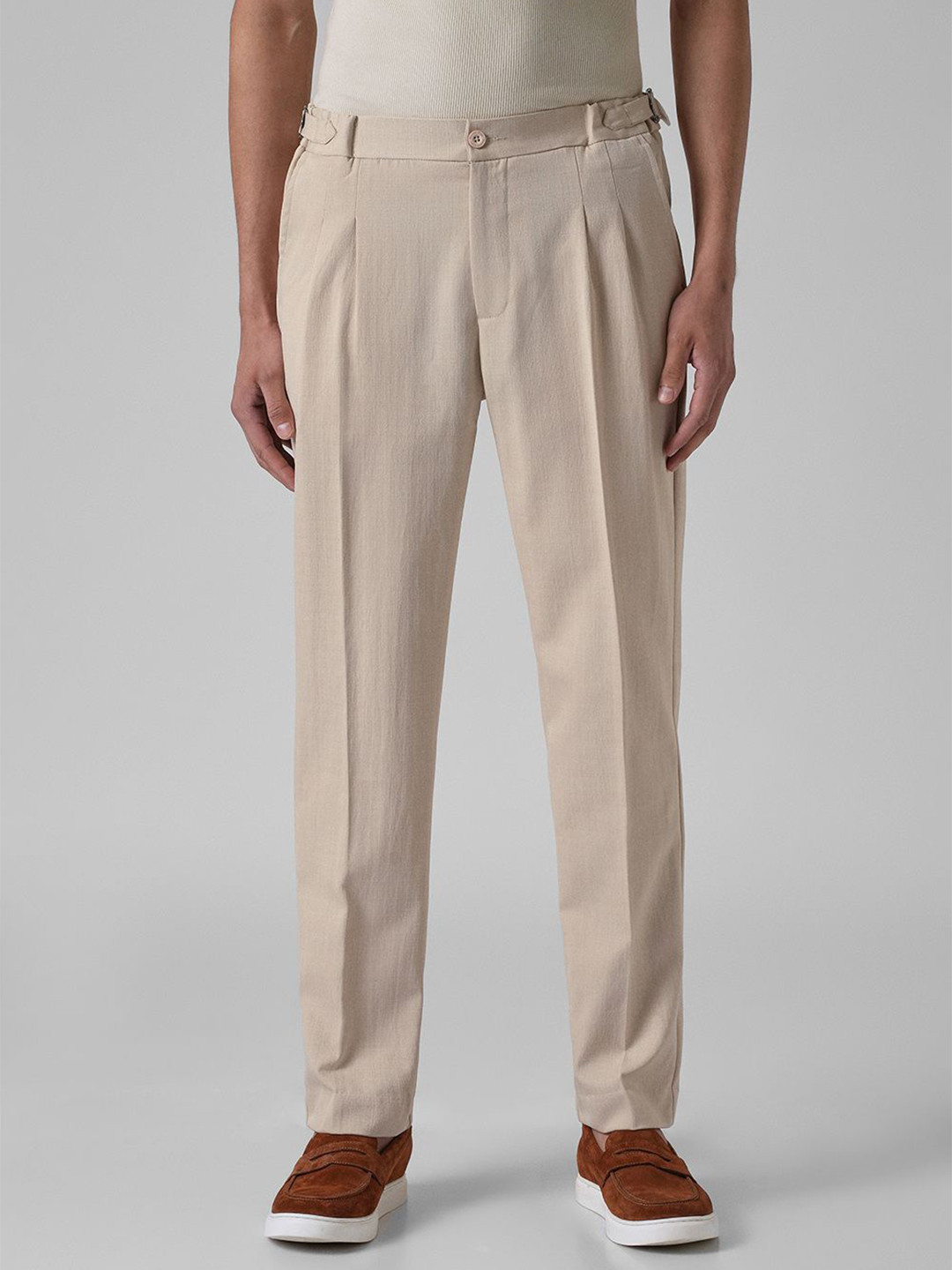 Banana Club Men Cream Pleated Gurkha Pant