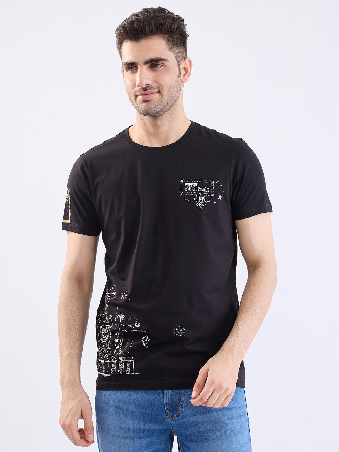 SPYKAR Men Black Pure Cotton Tshirts