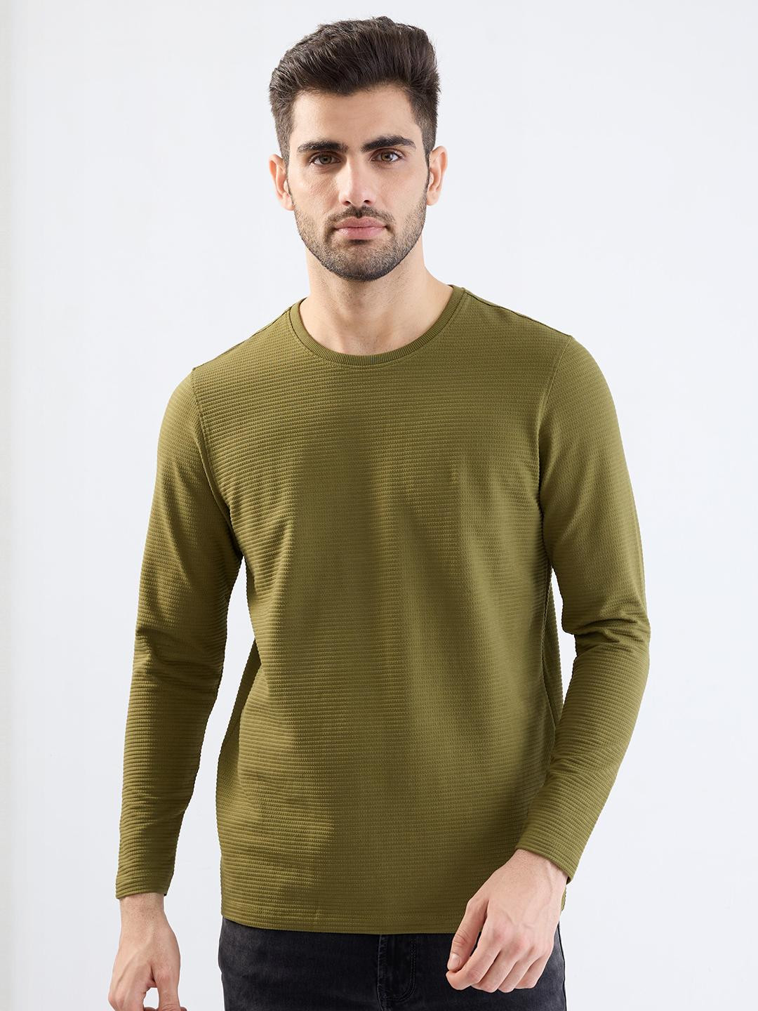 SPYKAR Men Green Pure Cotton Tshirts