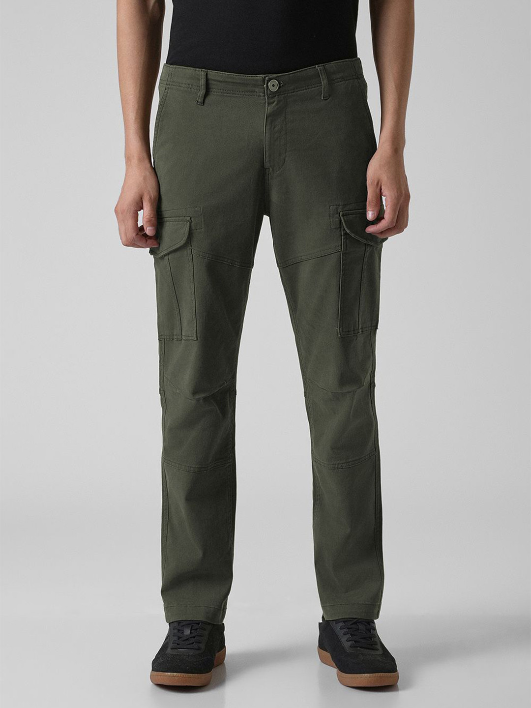 Banana Club Men Pine Green Regular Fit Cargo Cotton Trousers