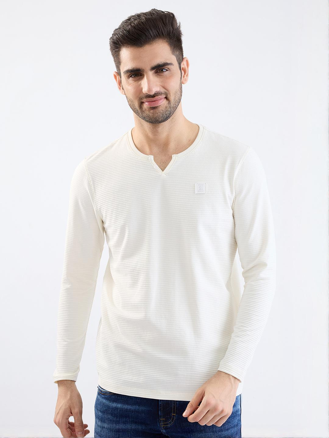 SPYKAR Men White Pure Cotton Tshirts
