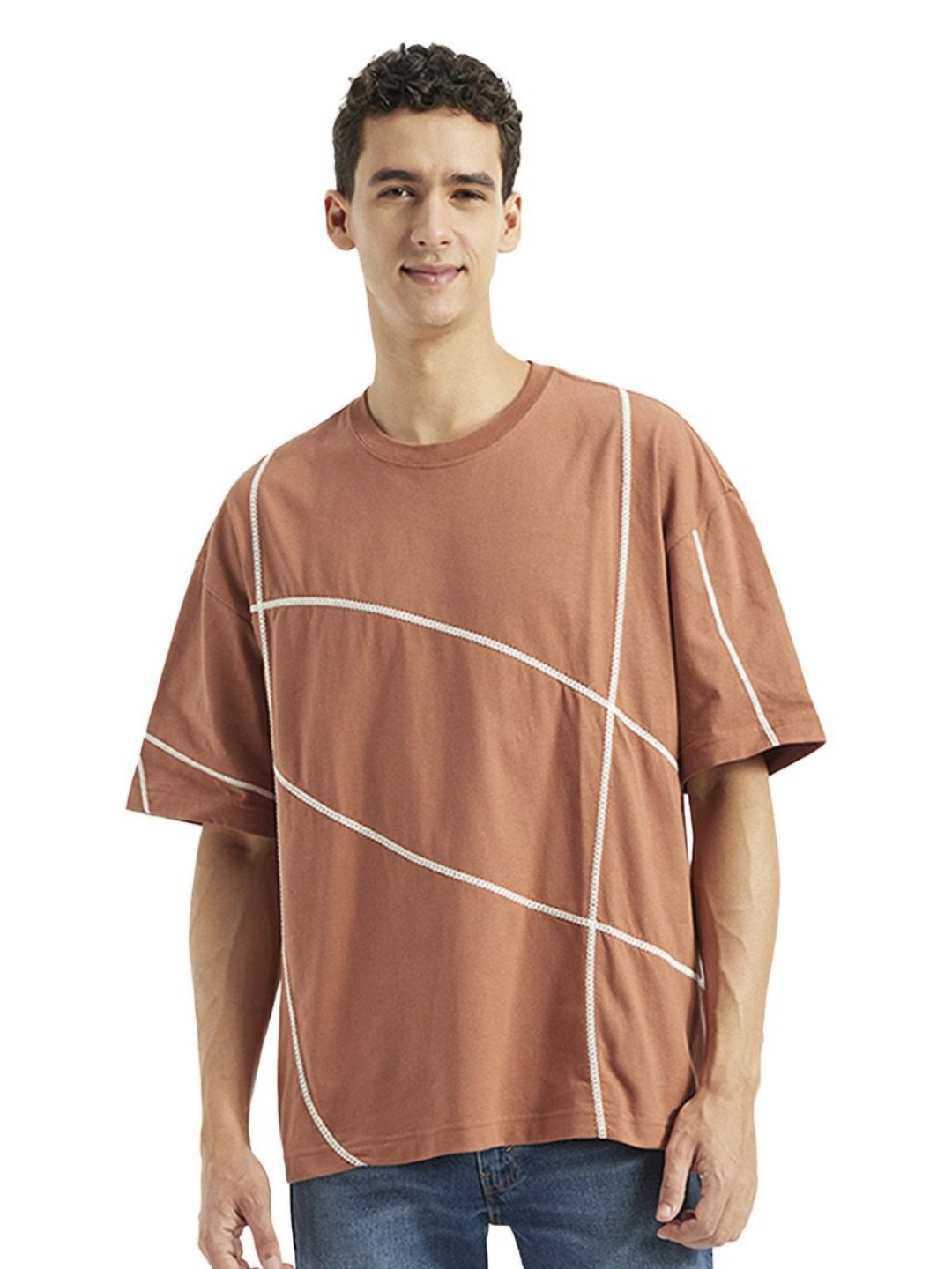 Levis Men Geometric Printed Round Neck Pure Cotton Oversized T-shirt