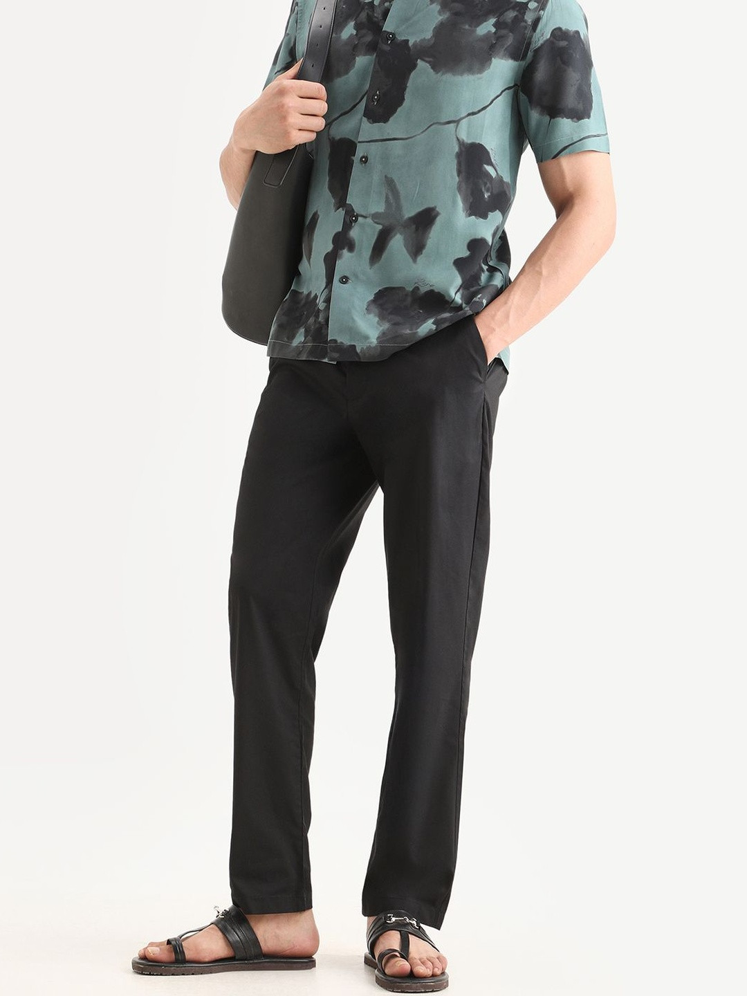 RARE RABBIT Men Black Straight Fit Plain Trouser