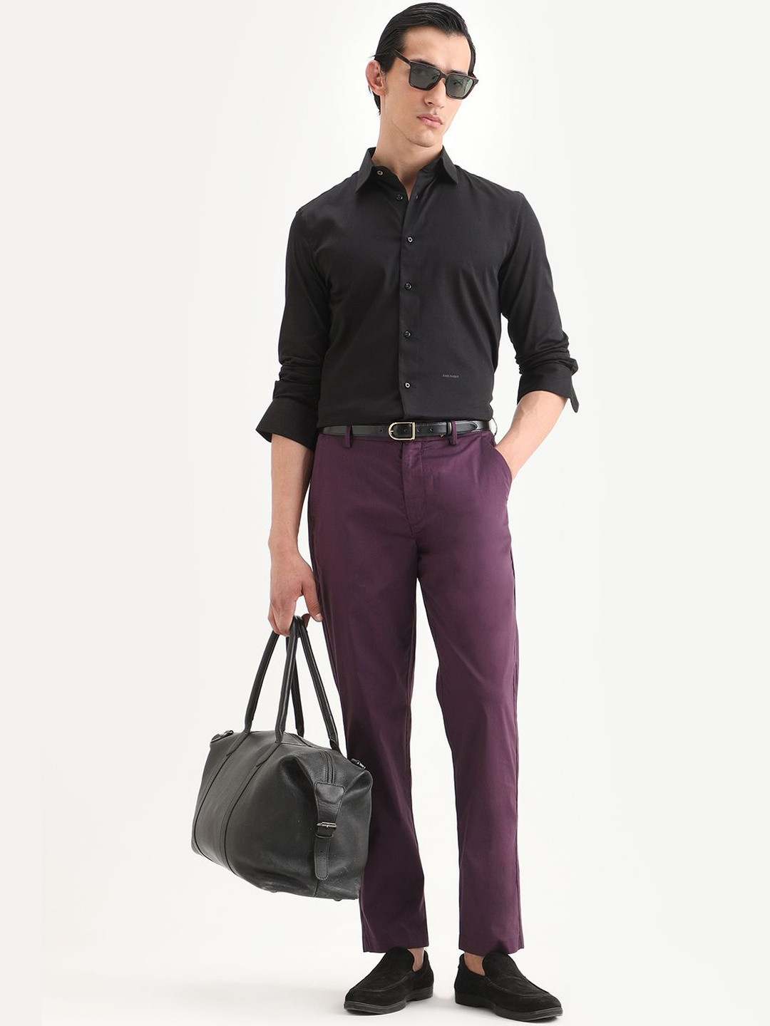 RARE RABBIT Men Purple Straight Fit Plain Trouser