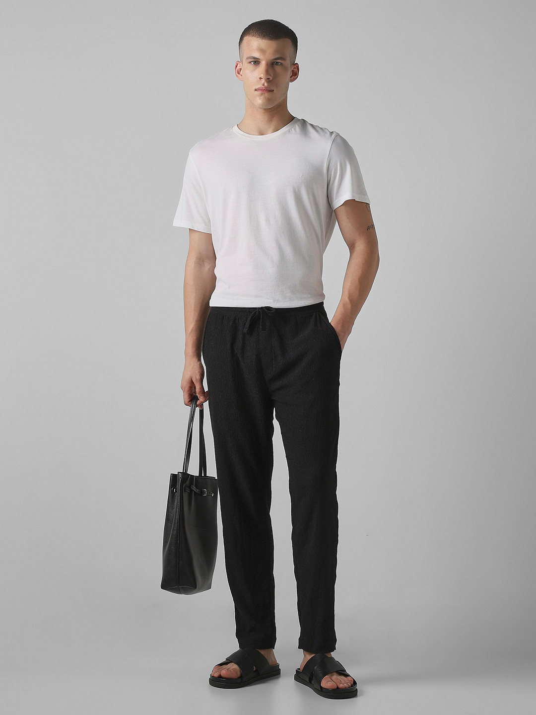 Mufti Men Self Design Relaxed Fit Trousers