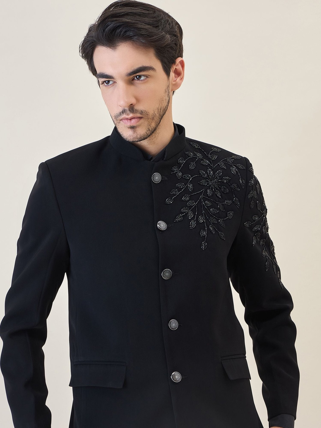 House of Pataudi Embellished Tailored-Fit Jodhpuri Bandhgala - Image 6