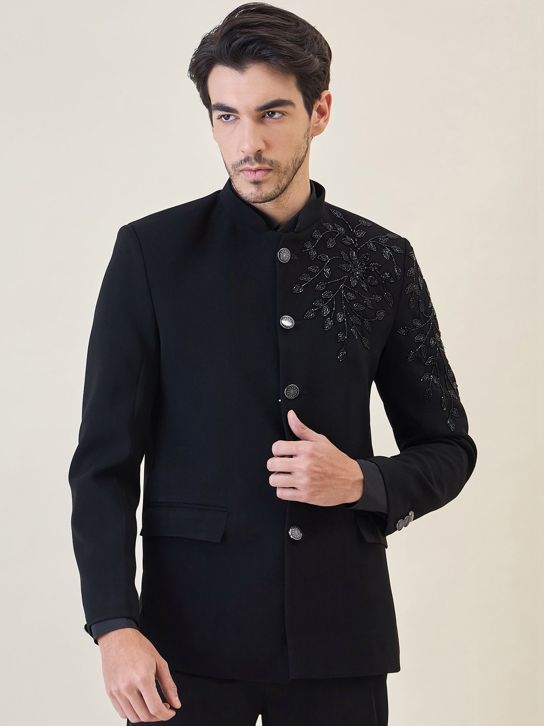 House of Pataudi Embellished Tailored-Fit Jodhpuri Bandhgala - Image 4