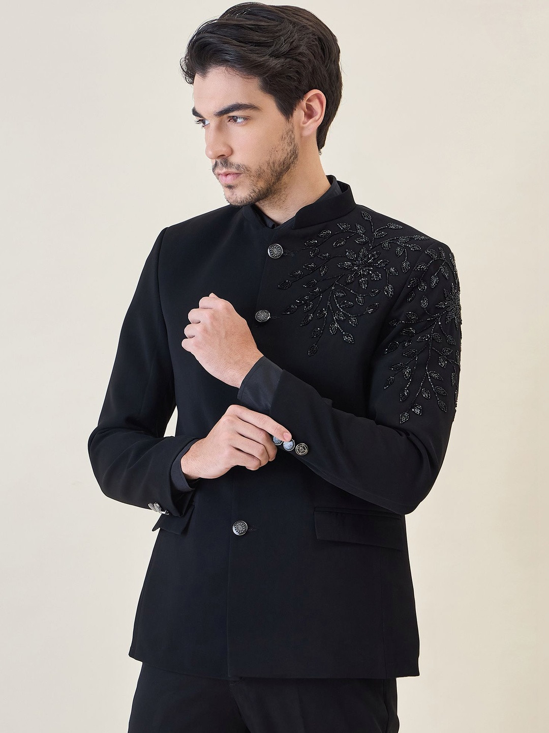 House of Pataudi Embellished Tailored-Fit Jodhpuri Bandhgala - Image 1