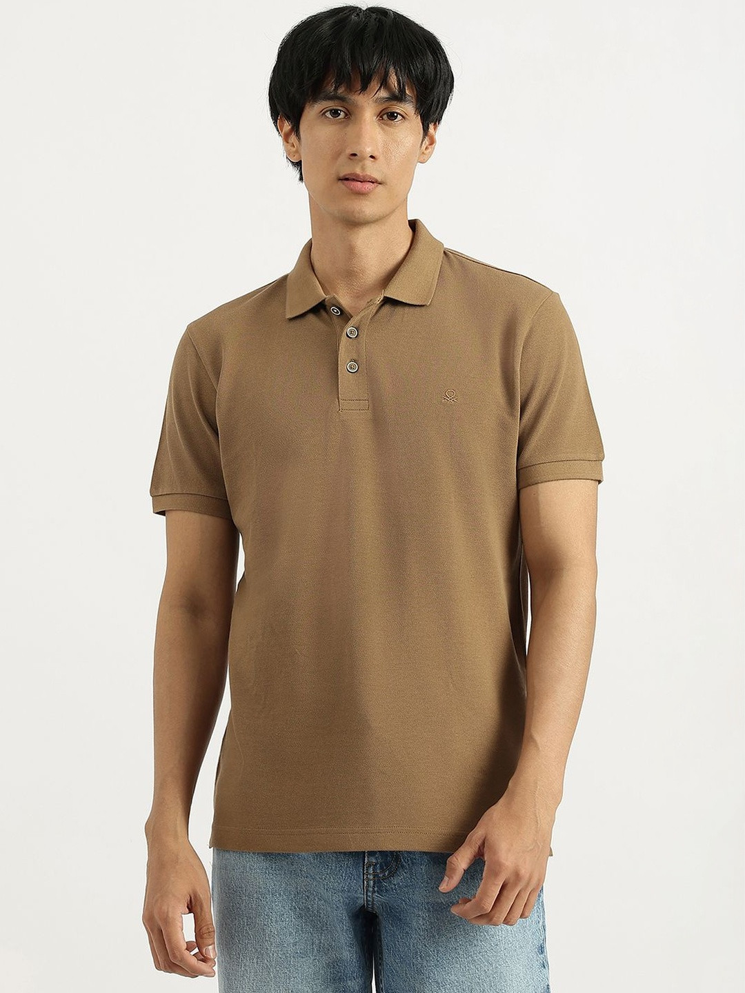 United Colors of Benetton Men Polo Collar Pure Cotton T-shirt