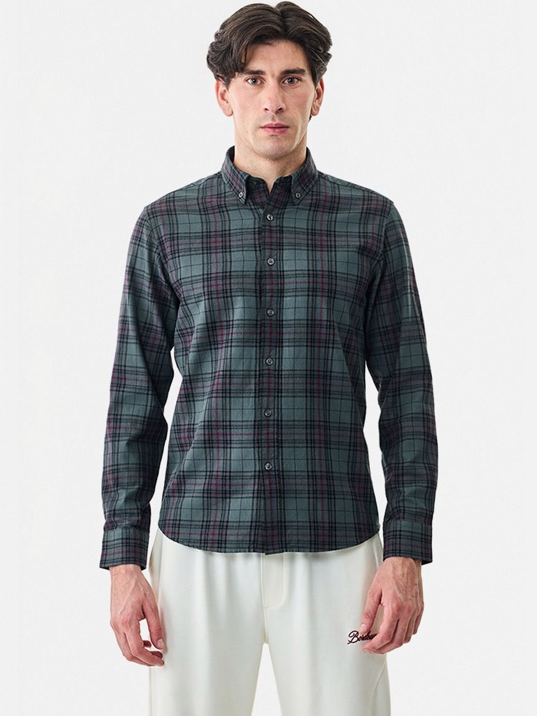 Snitch Tartan Checks Cotton Long Sleeves Slim Fit Shirt