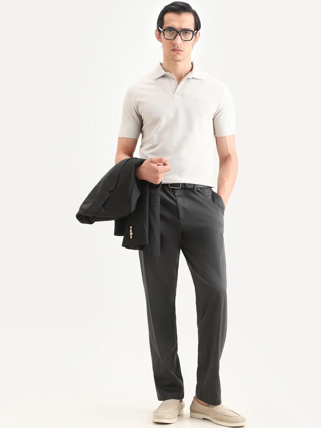RARE RABBIT Men Grey Regular Fit Plain Trouser