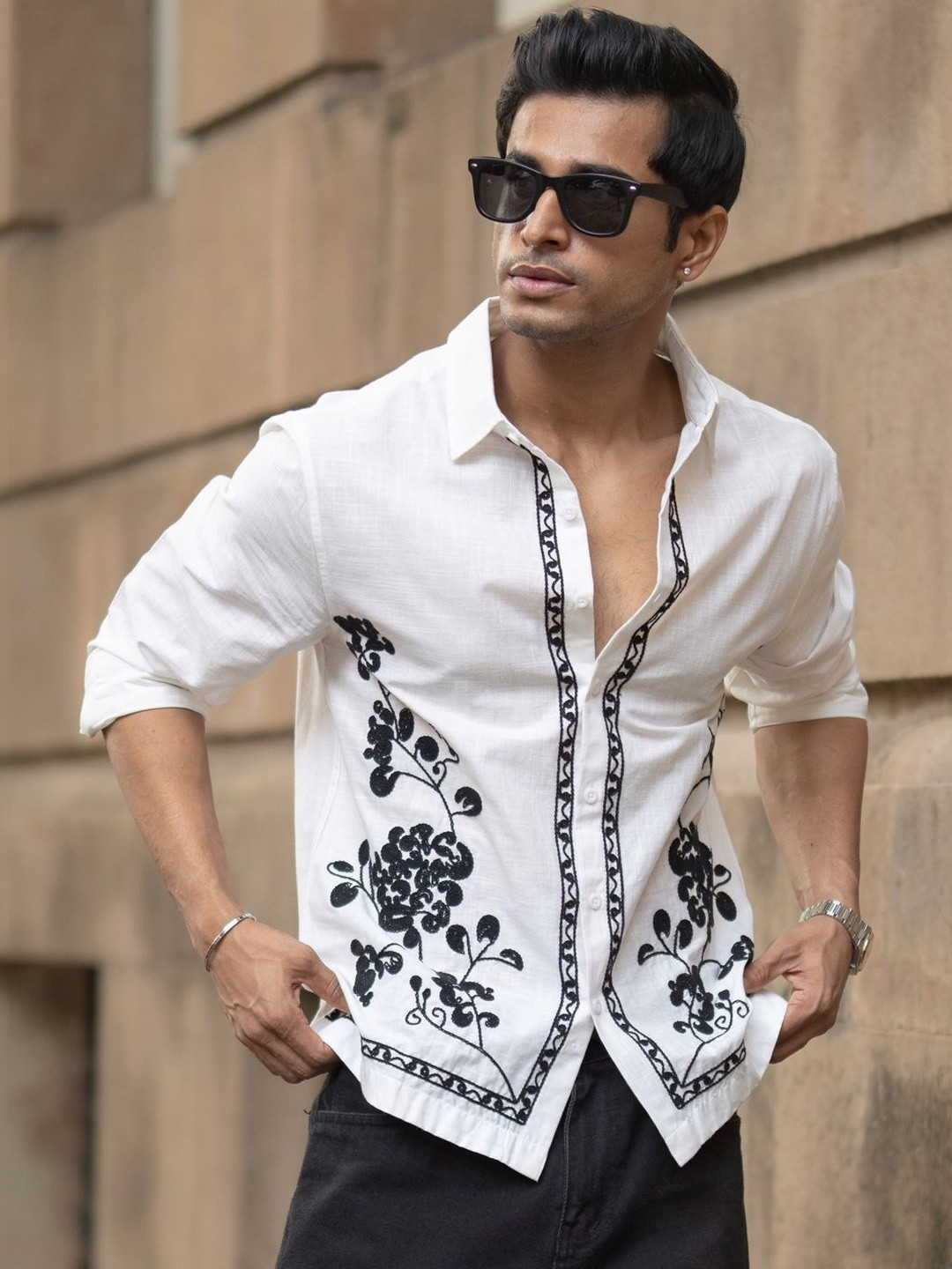 Powerlook Cotton Slub Printed Long Sleeves Shirt