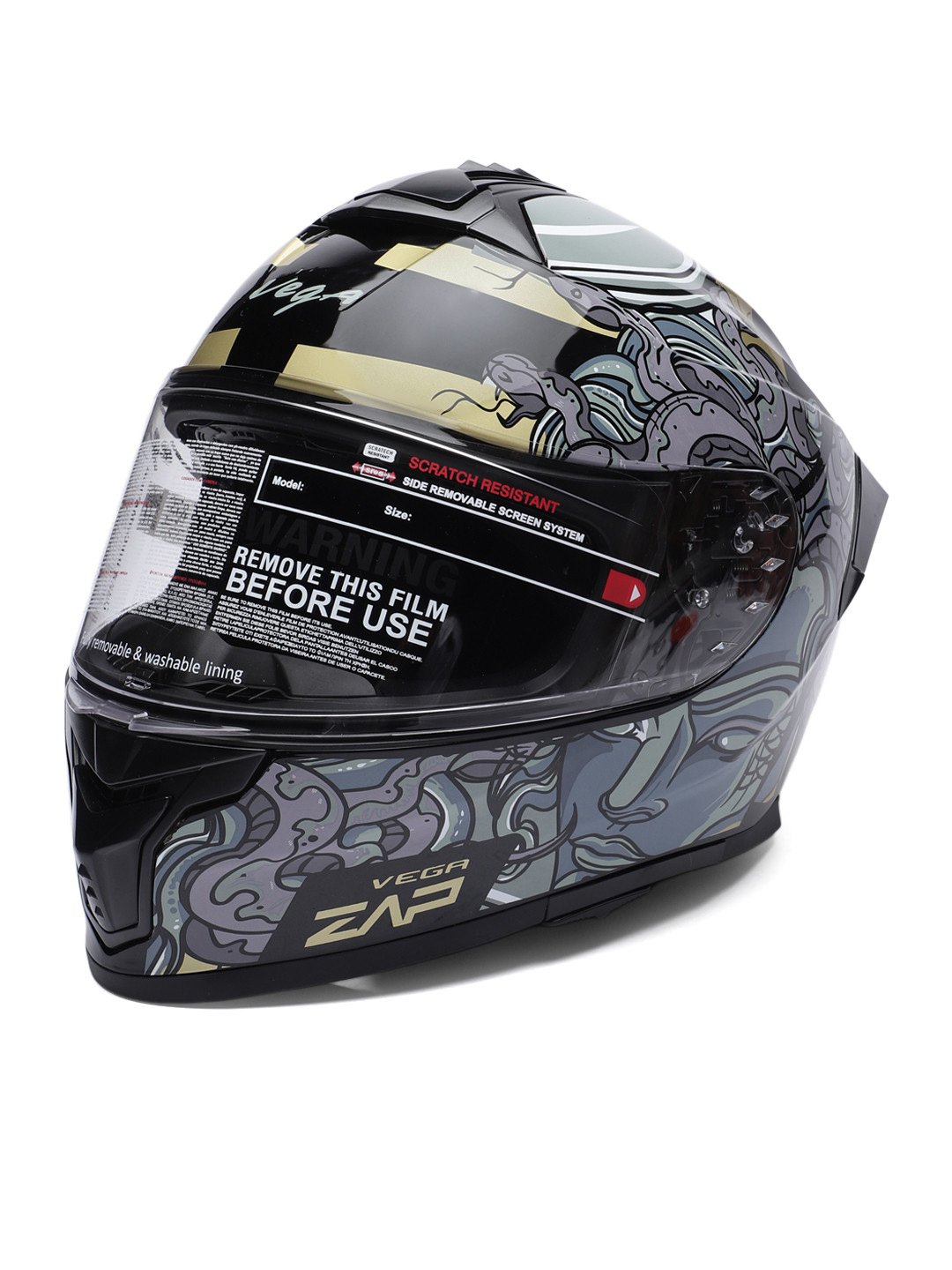 VEGA Zap Medusa Dual Visor Full Face Helmet Black Grey