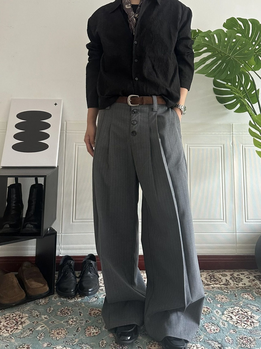 StyleCast x Revolte Men Flared Easy Wash Pleated Trousers