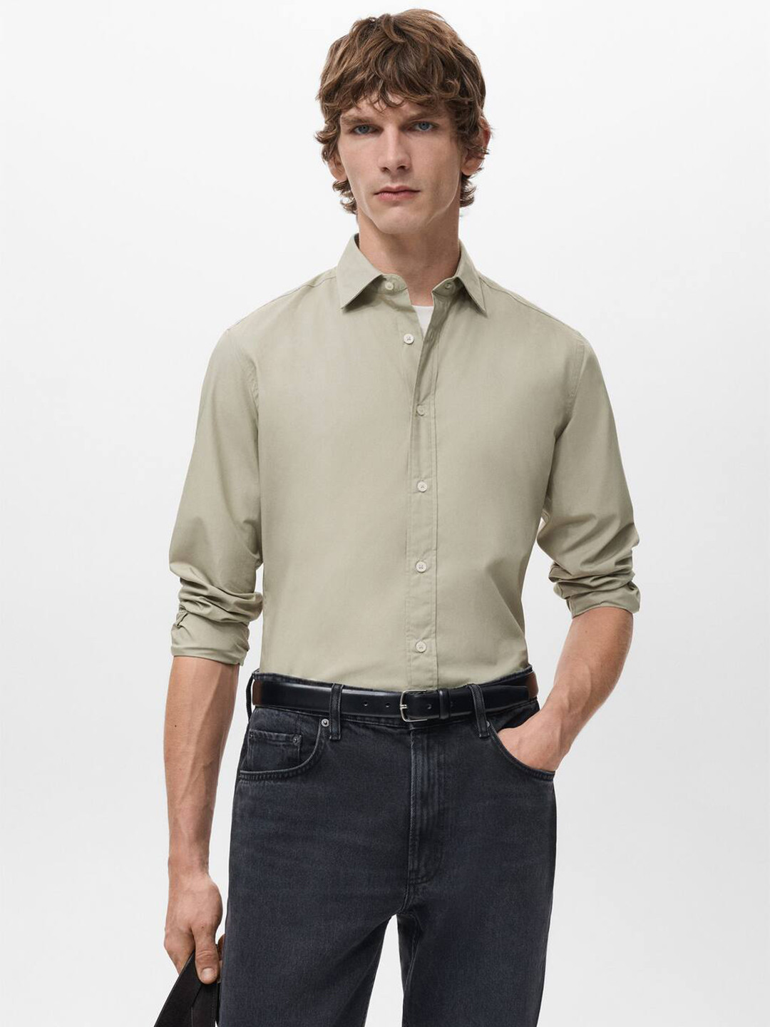 MANGO MAN Spread Collar Pure Cotton Semiformal Shirt