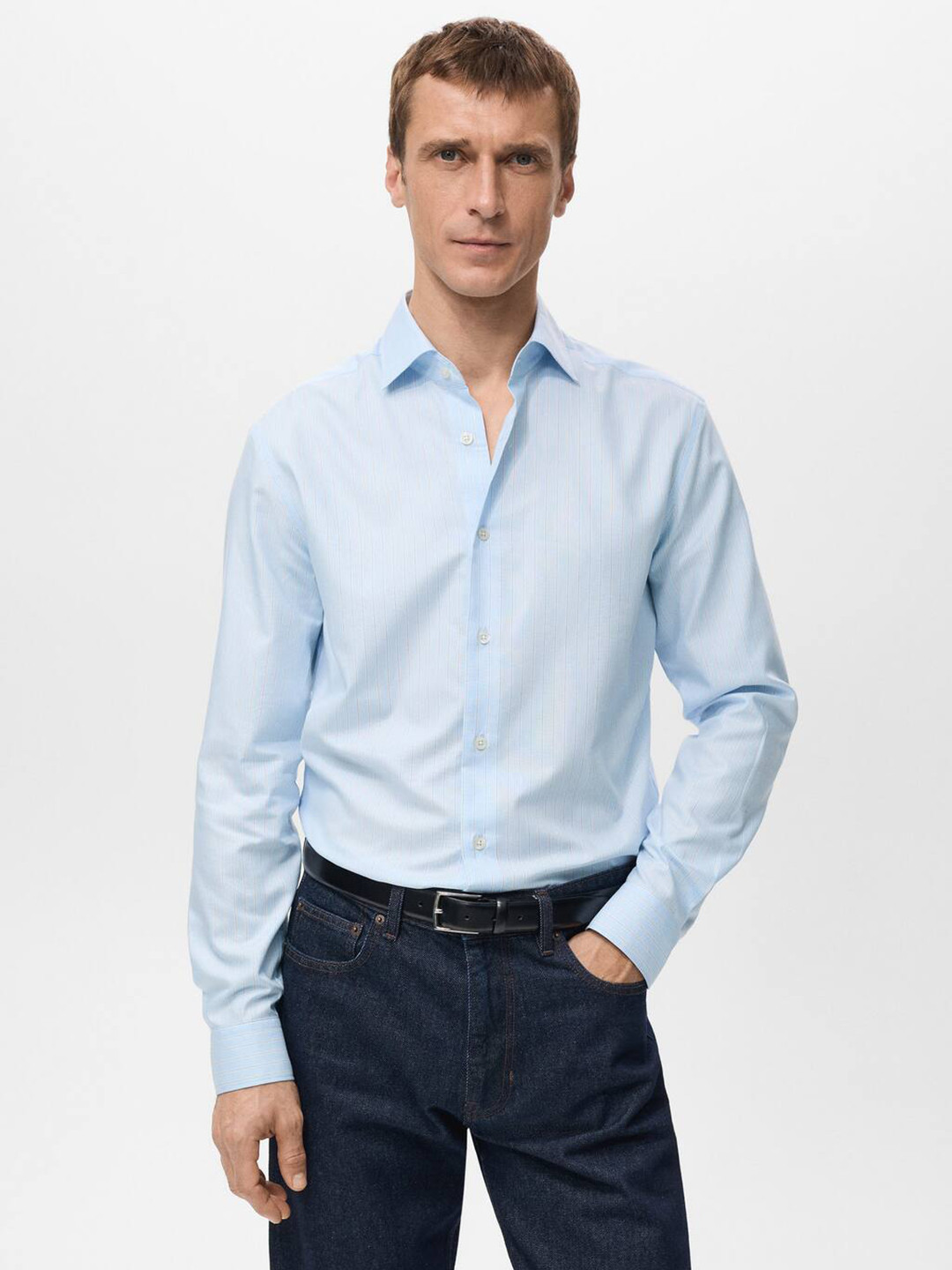 MANGO MAN Striped Slim Fit Pure Cotton Semiformal Shirt
