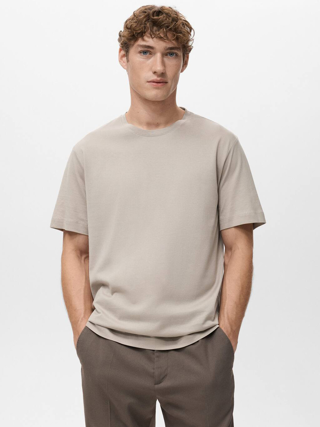 MANGO MAN Round Neck Pure Cotton T-shirt