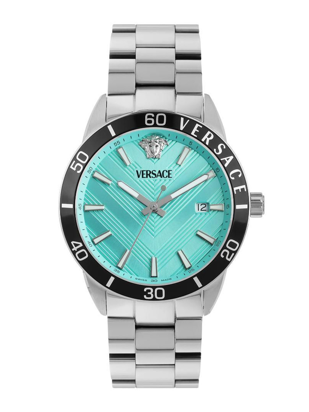 Versace Men Brass Dial & Stainless Steel Bracelet Style Straps Analogue Watch VEYCA0324