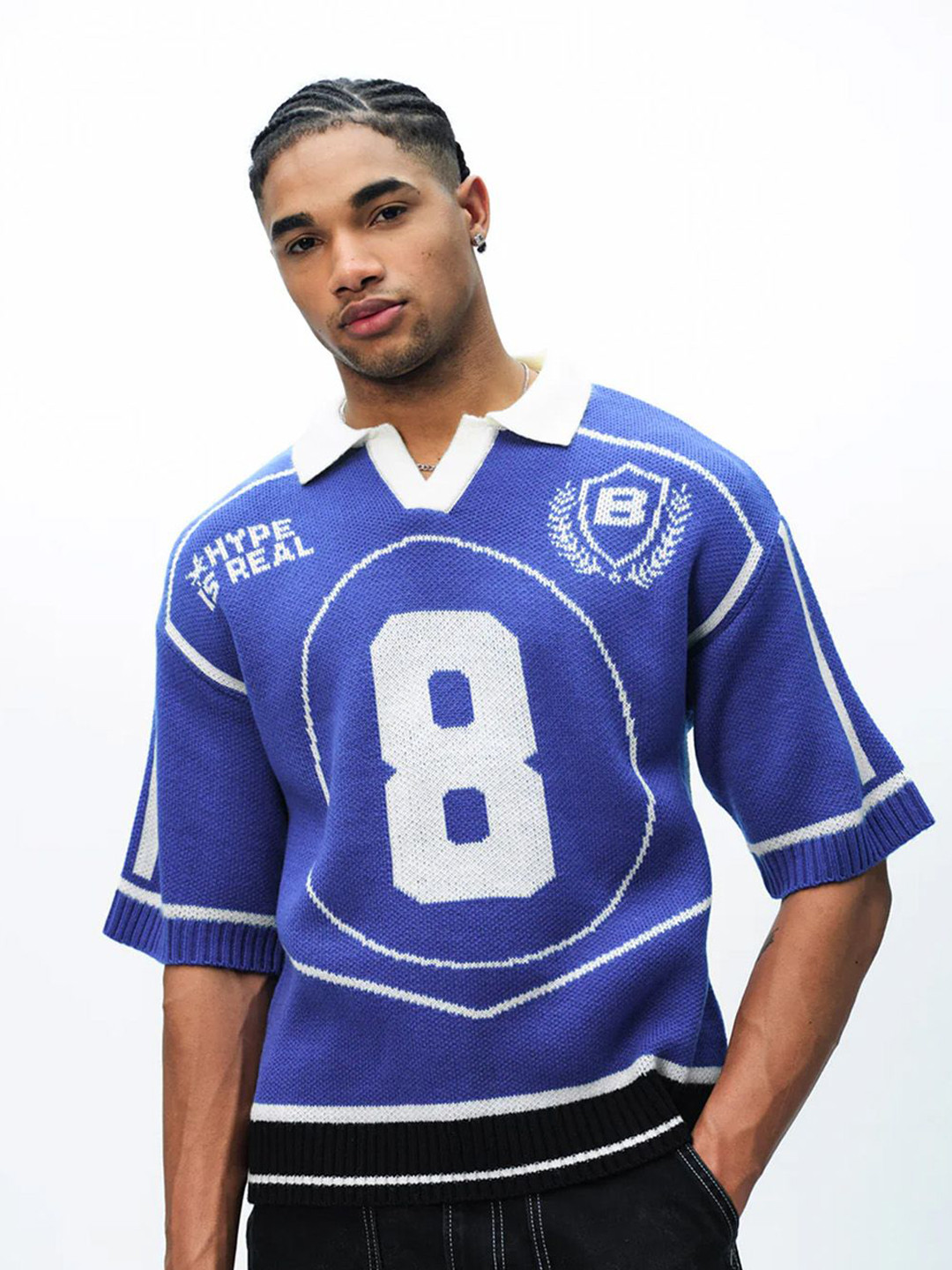 Bonkers Corner Men Varsity Printed Polo Collar Oversized T-shirt