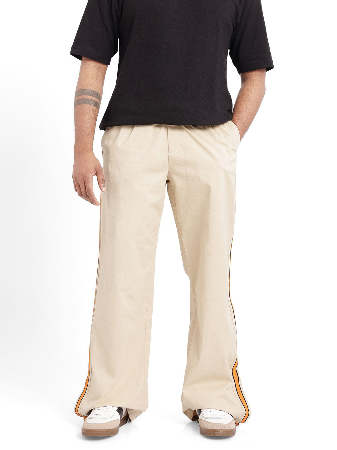 RARE RABBIT Men Beige Wide Leg Fit Plain Trouser