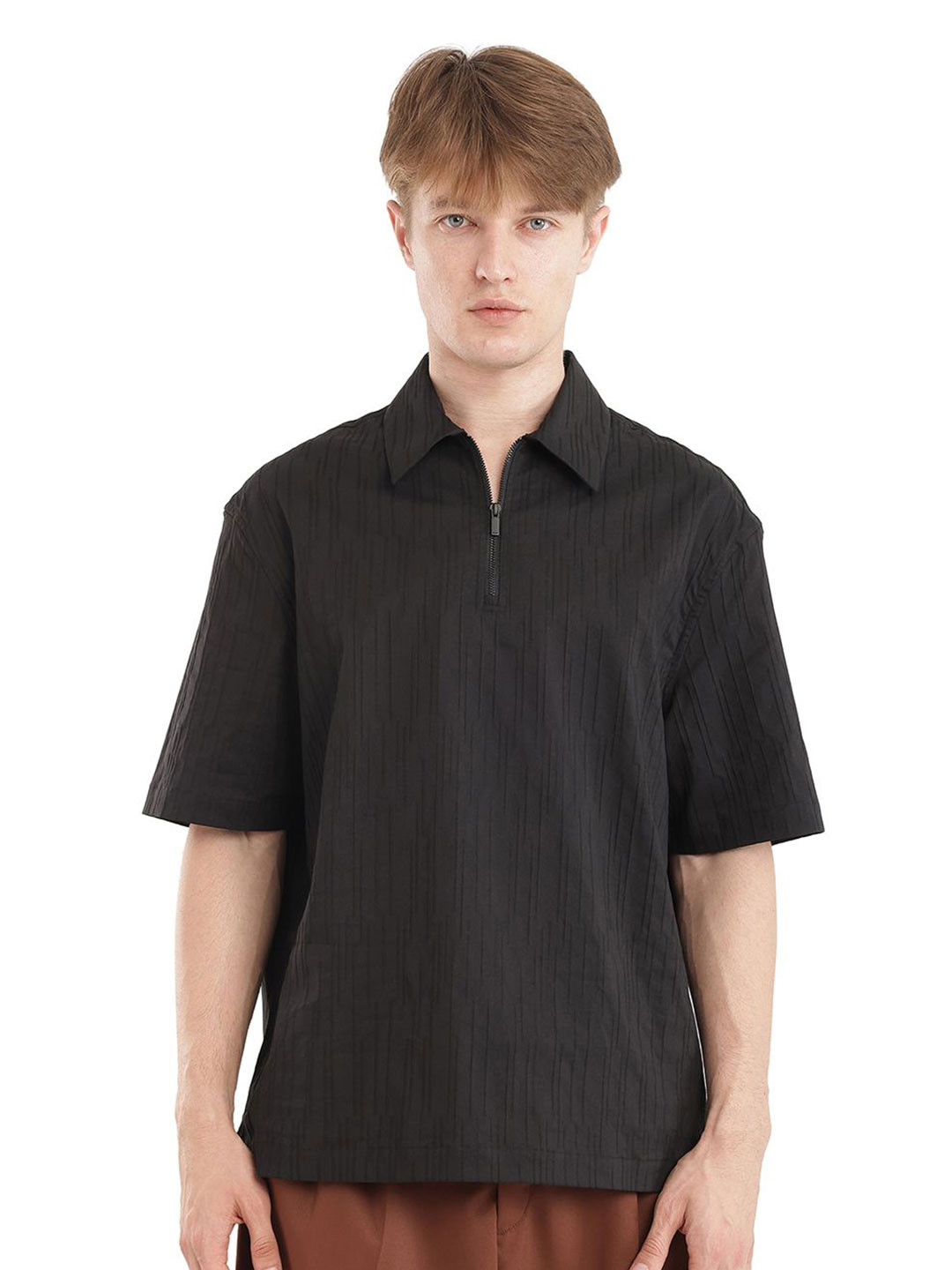 RARE RABBIT Men Polo Collar Self Design Relaxed Fit T-Shirt