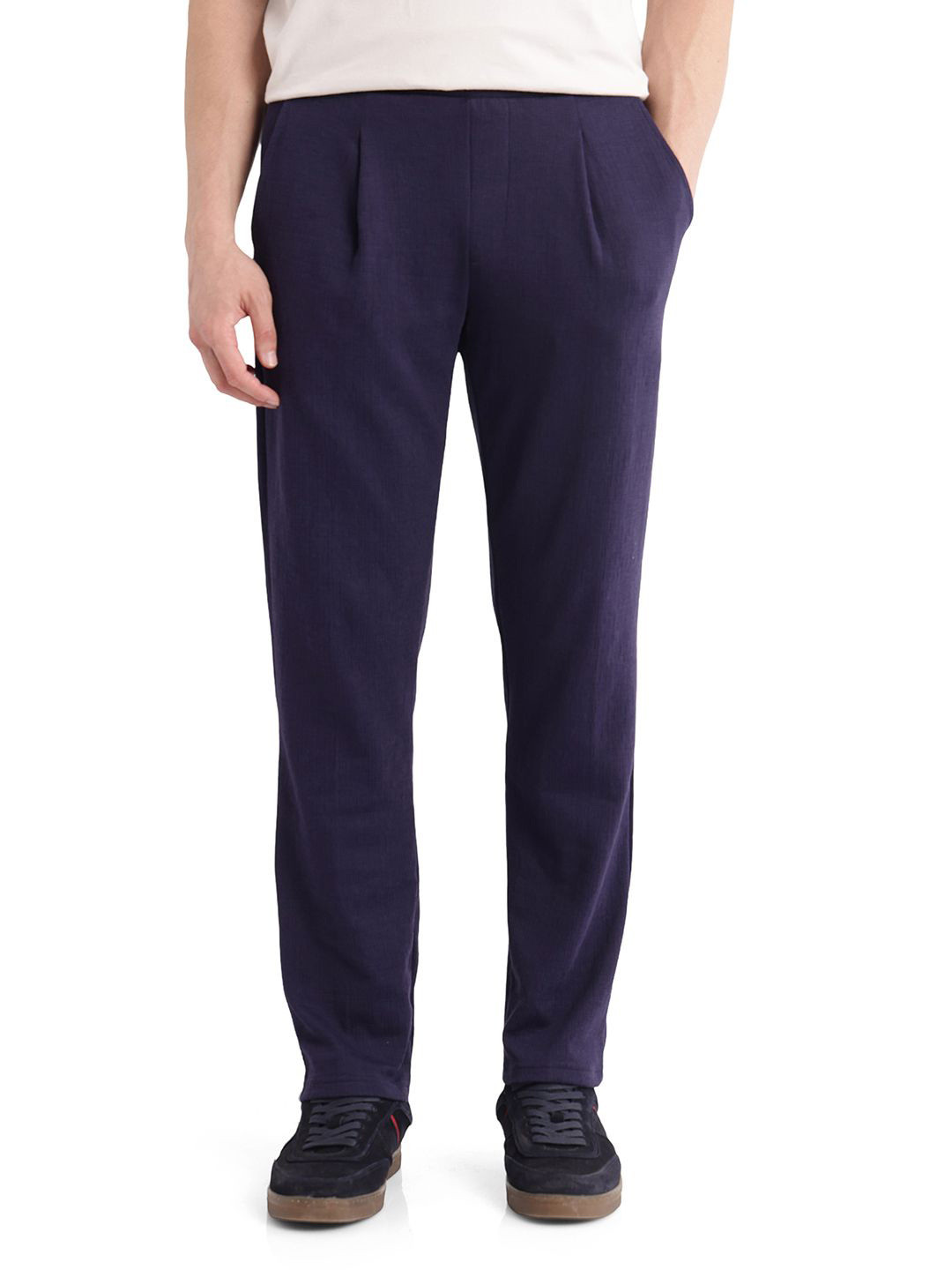 RARE RABBIT Men Purple Regular Fit Plain Trouser