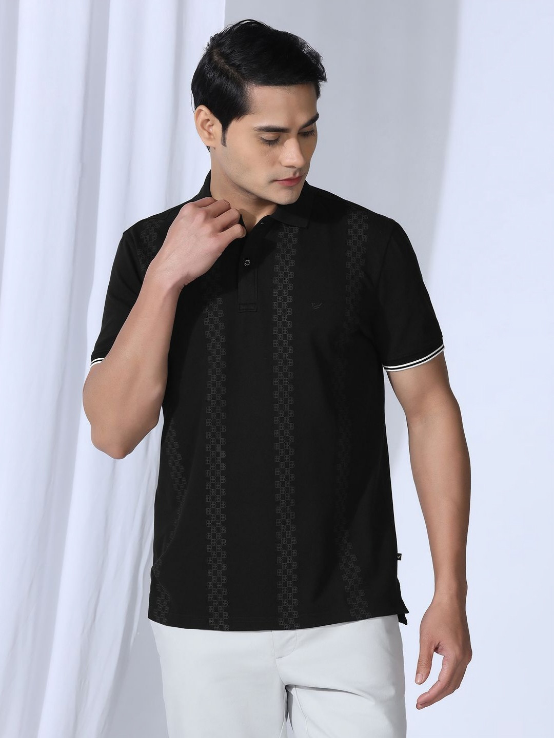 Blackberrys Men Geometric Printed Polo Collar Cotton Slim Fit T-shirt