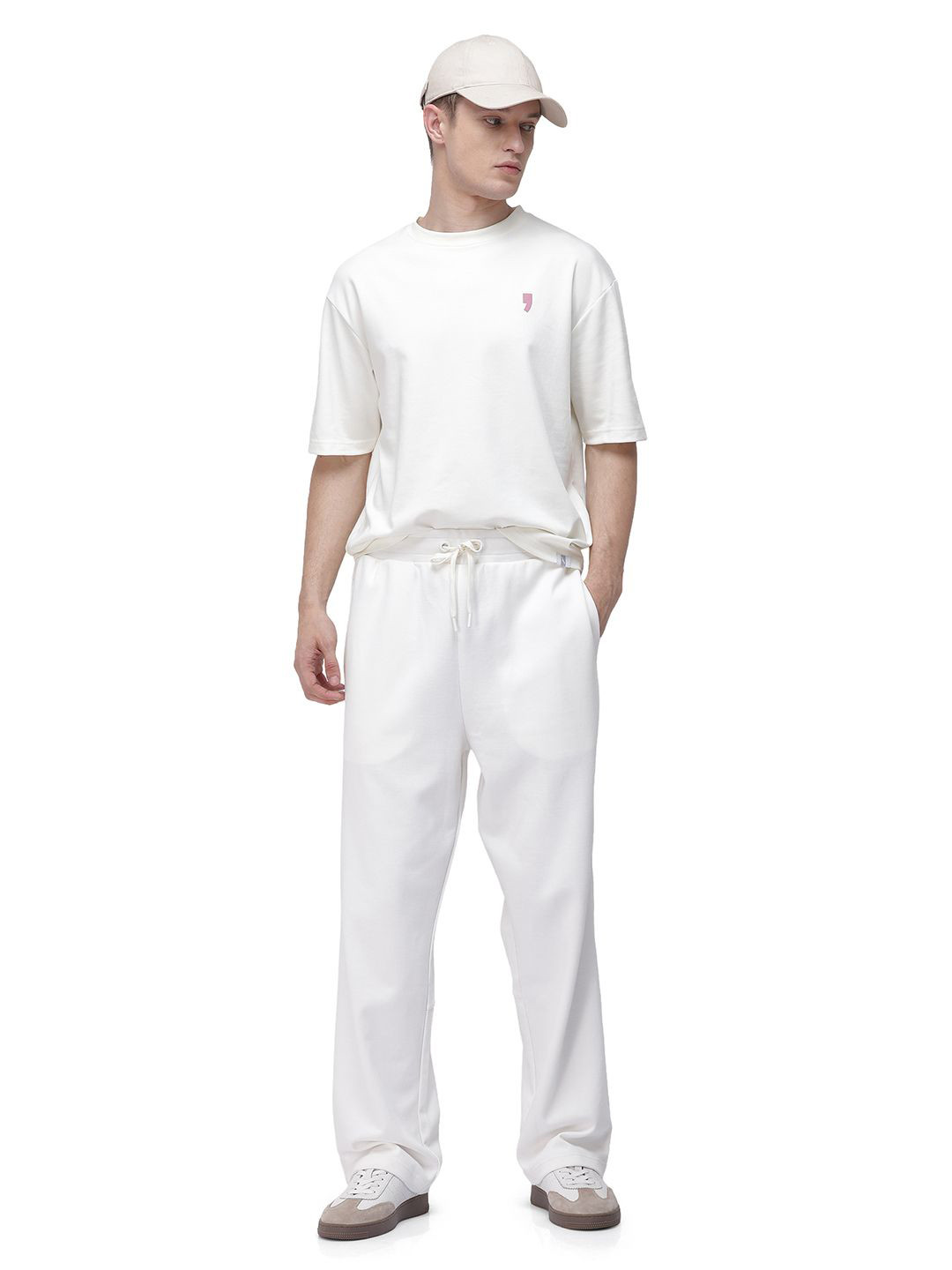 RARE RABBIT Men Off White Baggy Fit Plain Trouser