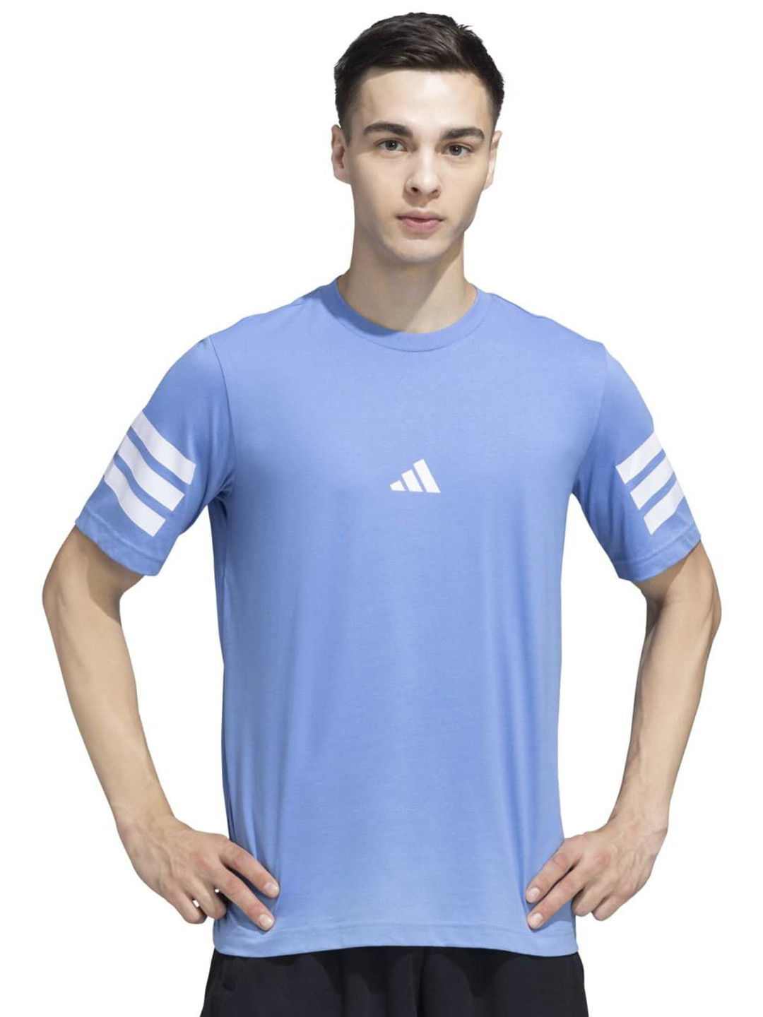 ADIDAS Men Striped Round Neck Cotton T-shirt