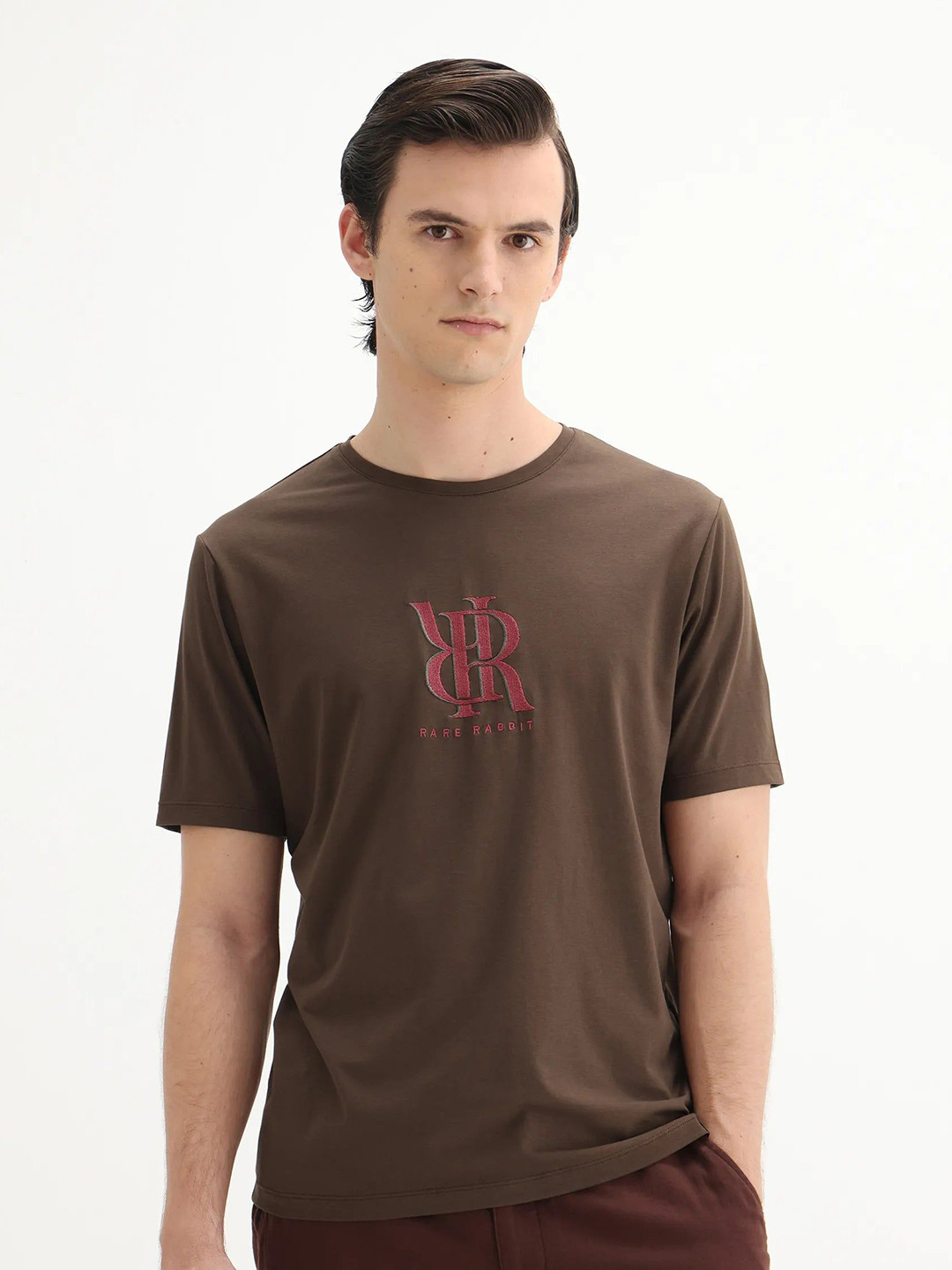 RARE RABBIT Men Solid Round Neck T-shirt