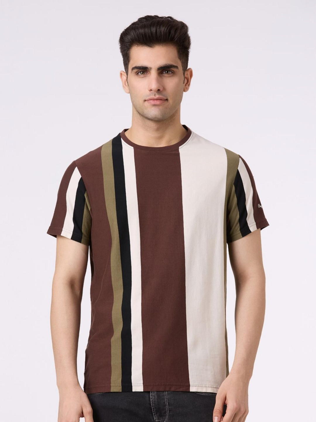 Pepe Jeans Men Striped Round Neck Pure Cotton Slim Fit T-shirt