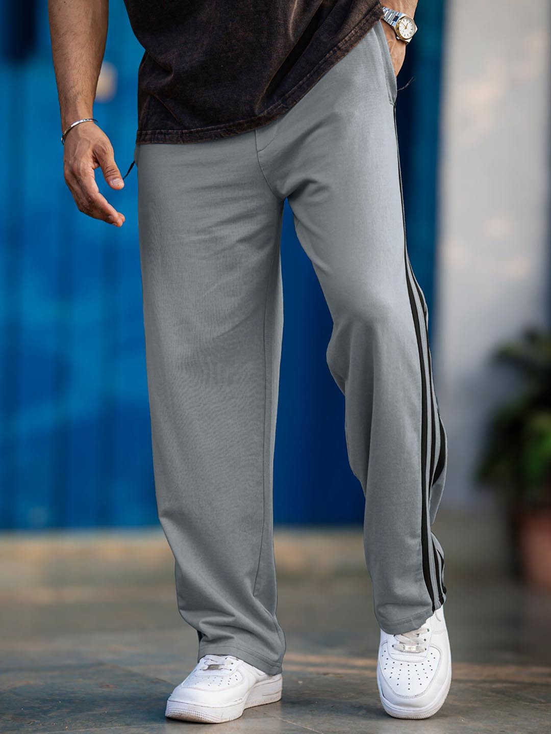 Maniac Men Colorblocked Cotton Baggy-Fit Track Pants