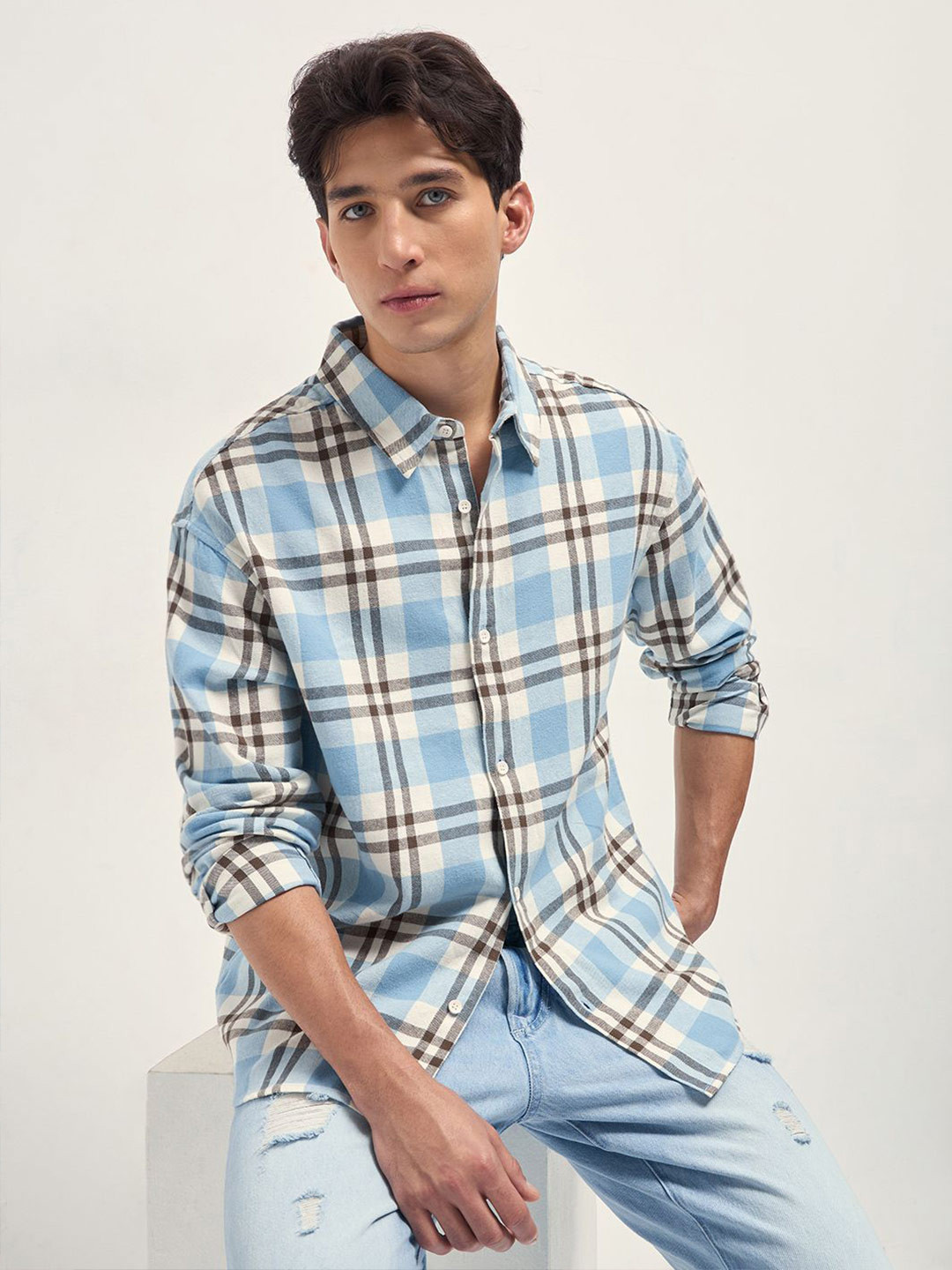THE BEAR HOUSE Tartan Checked Relaxed Fit Cotton Casual Shirt - Image 1