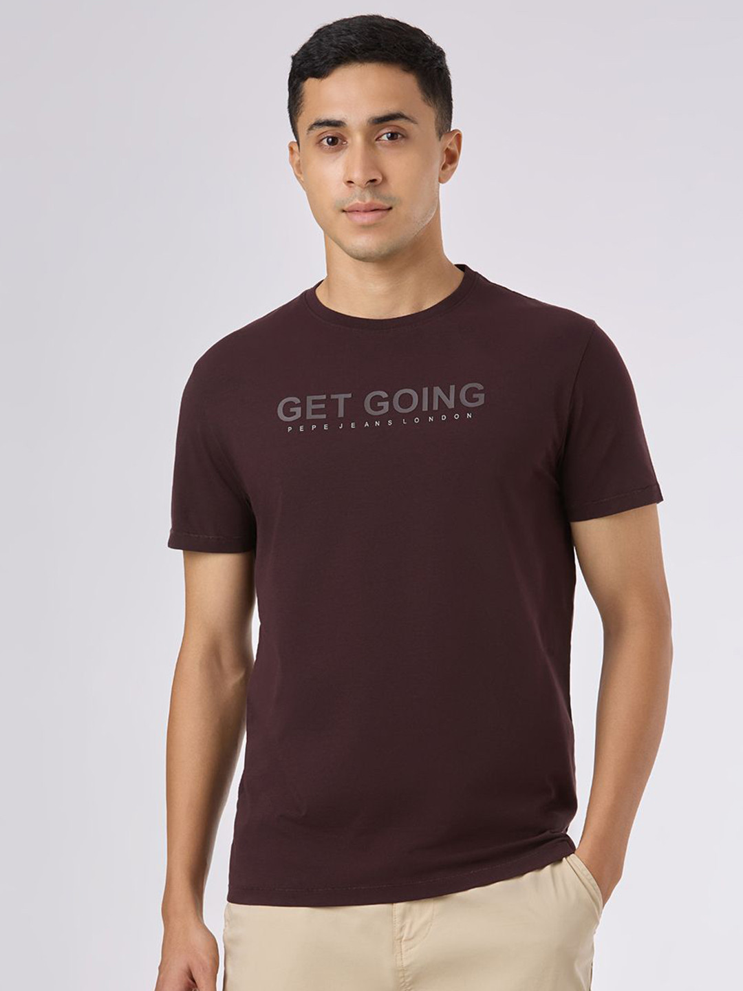 Pepe Jeans Men Typography Printed Round Neck Slim Fit T-shirt