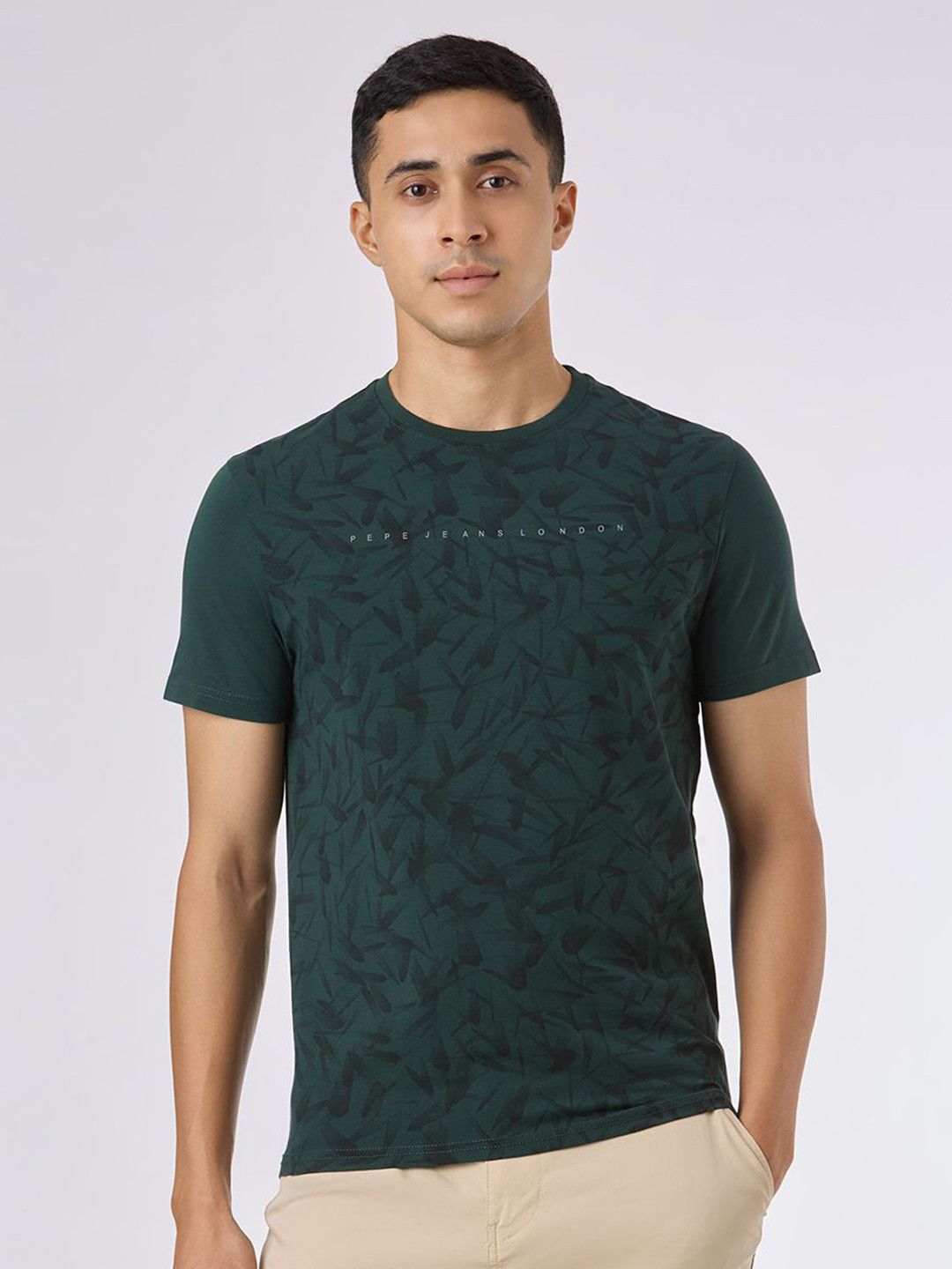 Pepe Jeans Men Abstract Printed Round Neck Slim Fit T-shirt