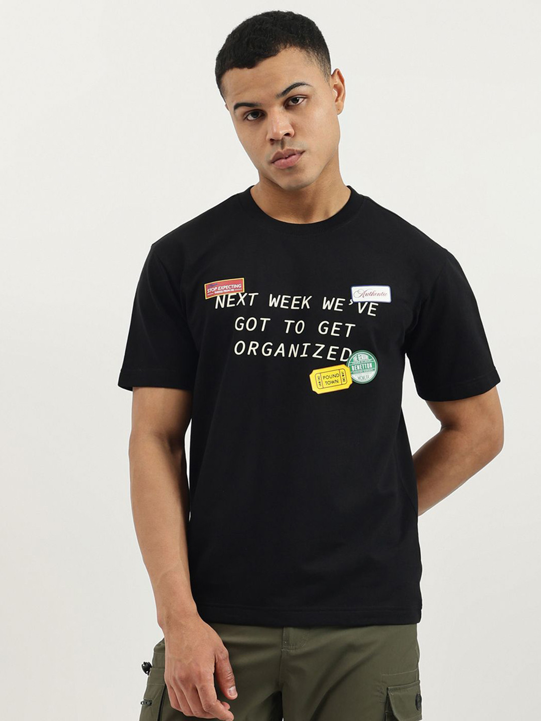 United Colors of Benetton Typography Printed Crew Neck Boxy Fit T-shirt