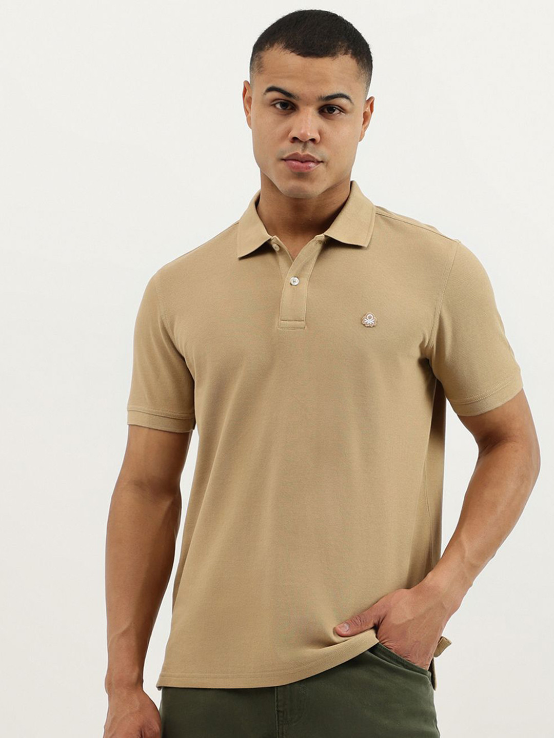United Colors of Benetton Men Solid Polo Collar Pure Cotton Relaxed Fit T-shirt