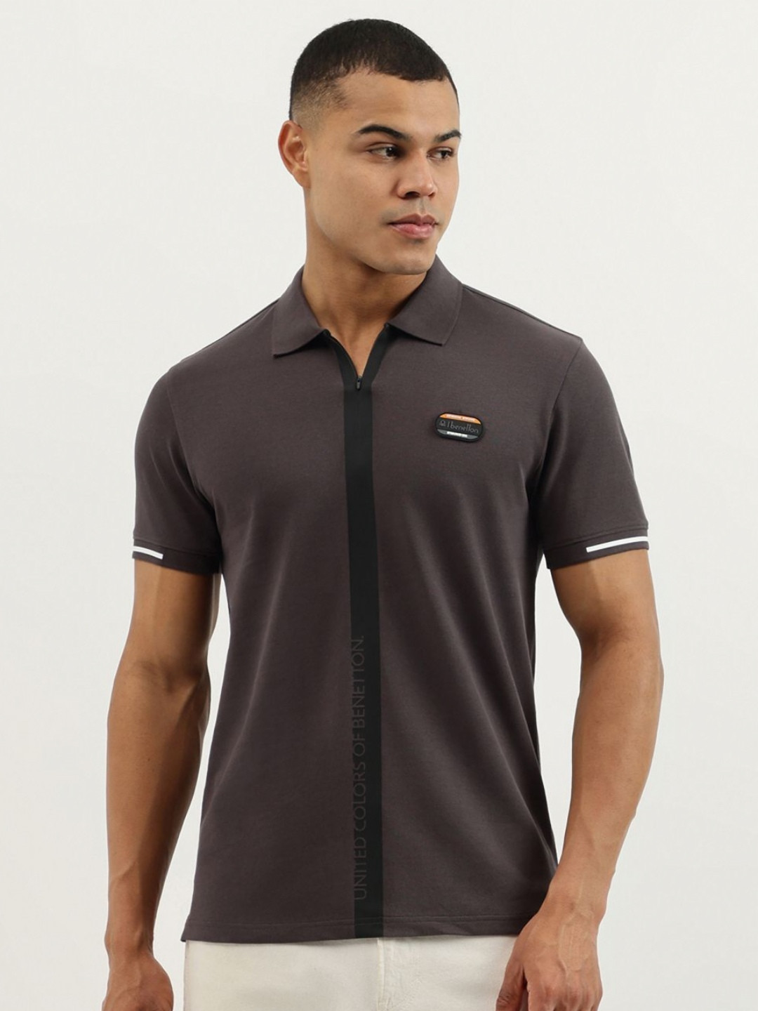 United Colors of Benetton Men Solid Polo Collar Pure Cotton T-shirt