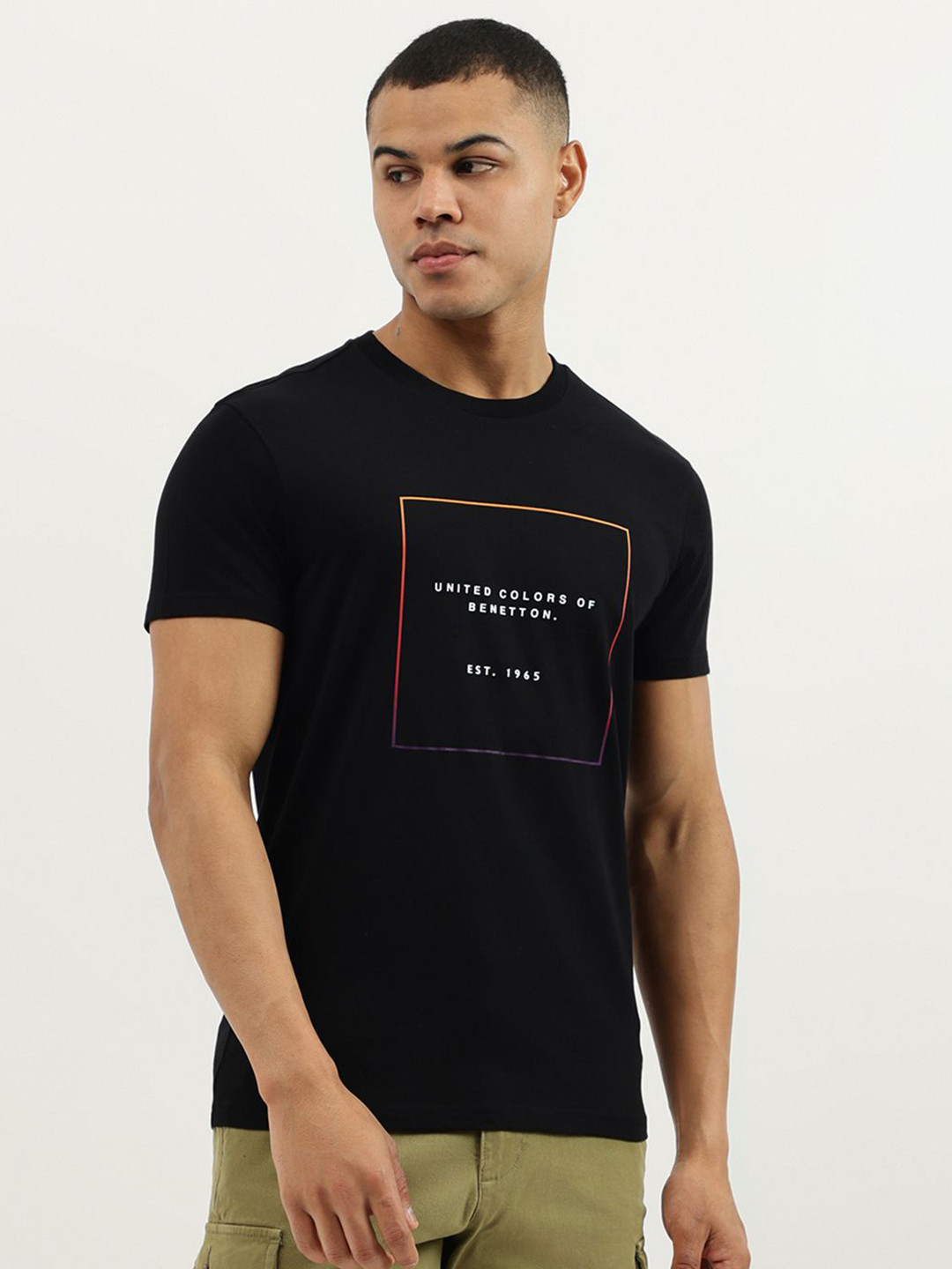 United Colors of Benetton Men Typography Printed Round Neck Pure Cotton T-shirt