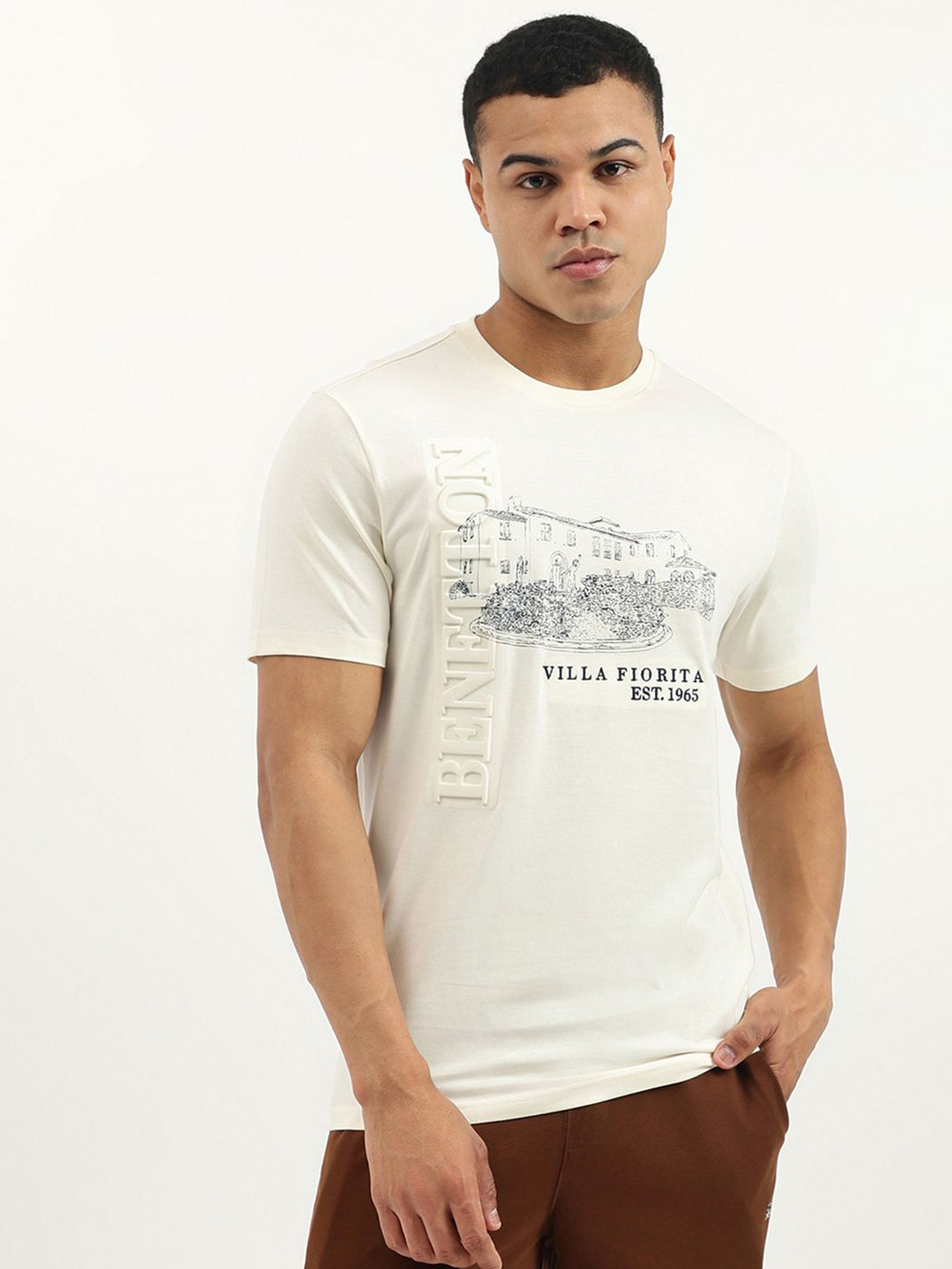 United Colors of Benetton Men Graphic Printed Round Neck Pure Cotton Relaxed Fit T-shirt