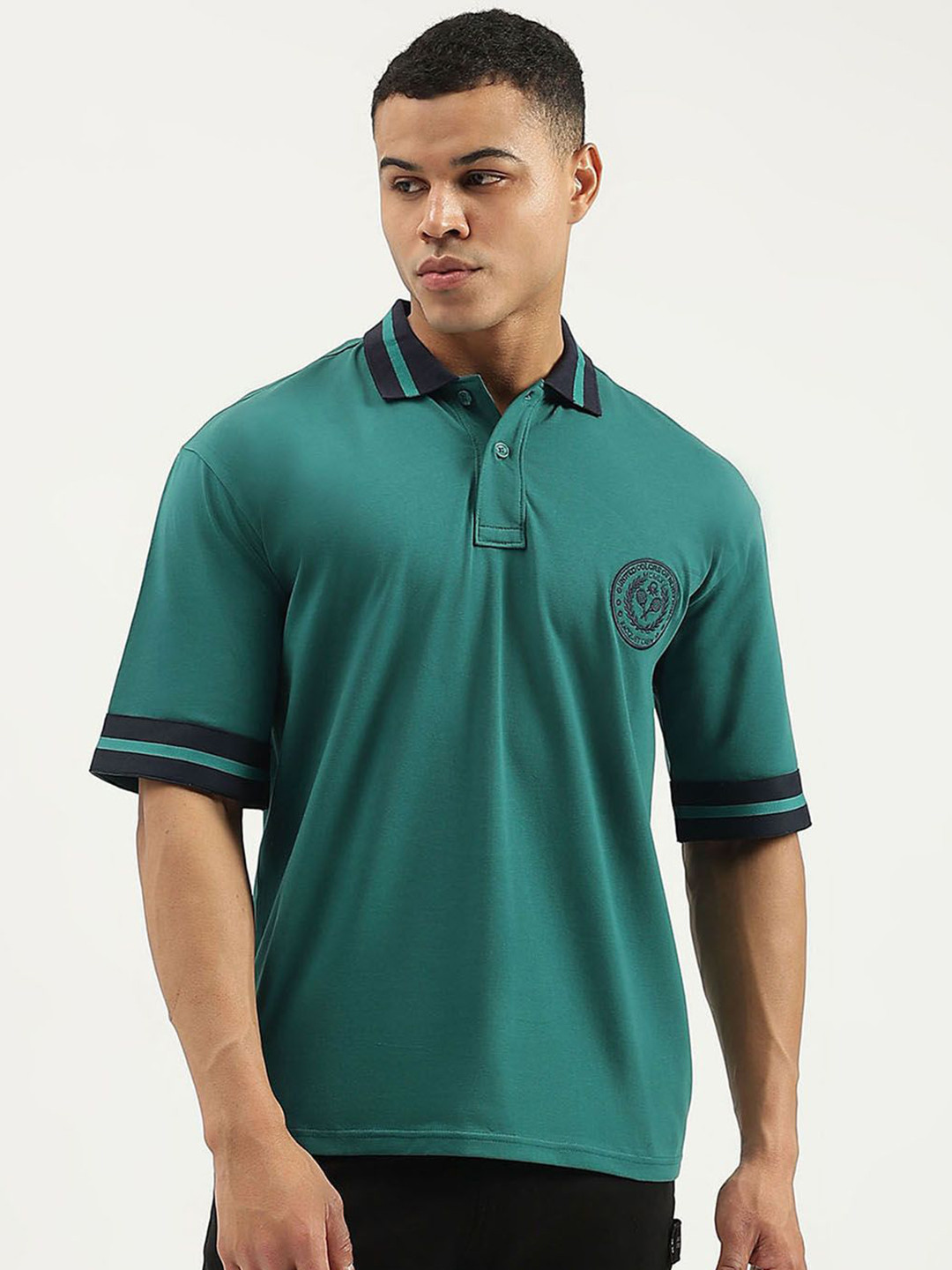 United Colors of Benetton Men Solid Polo Collar Cotton Oversized T-shirt