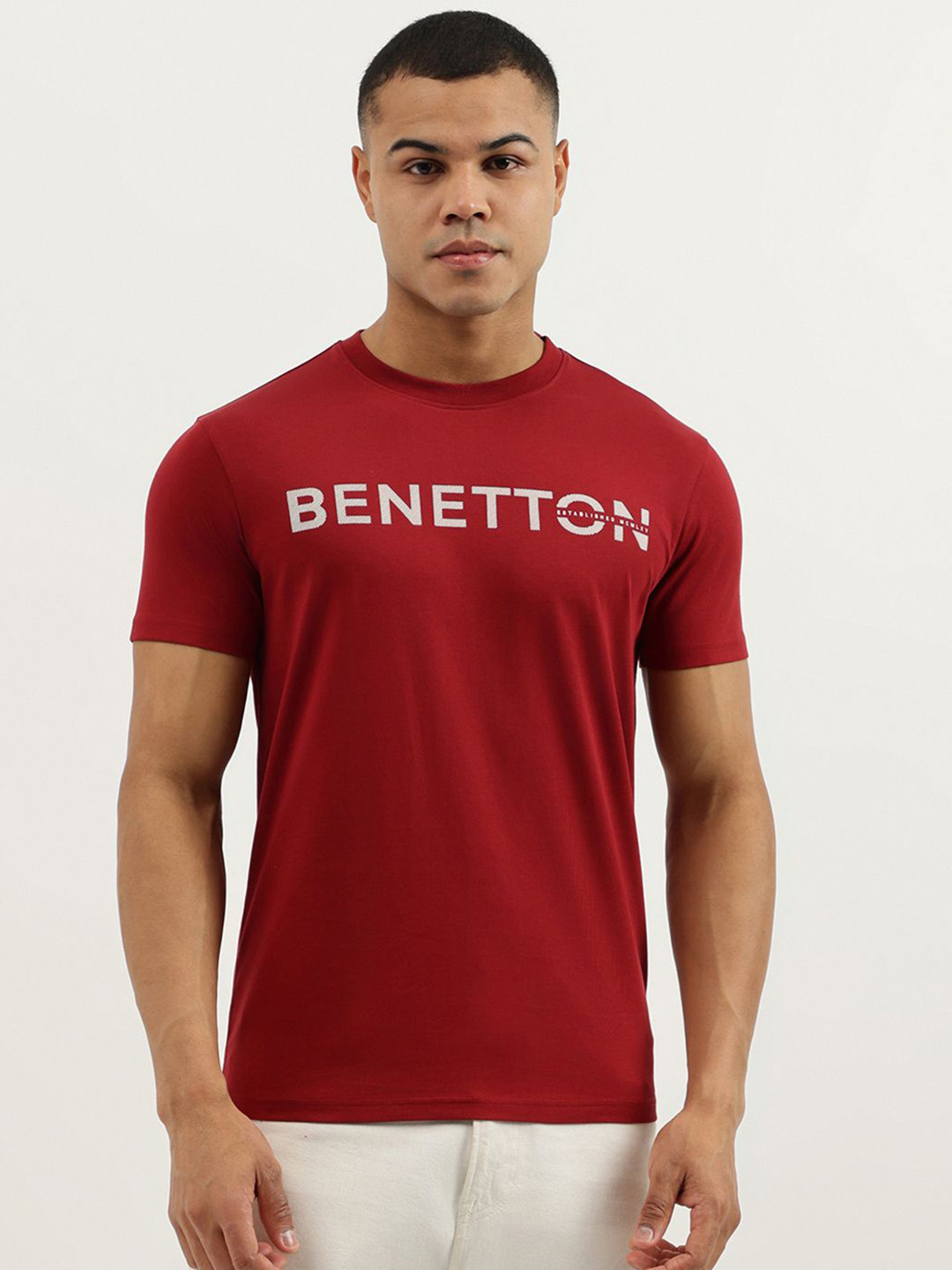 United Colors of Benetton Typography Printed Crew Neck Pure Cotton T-shirt