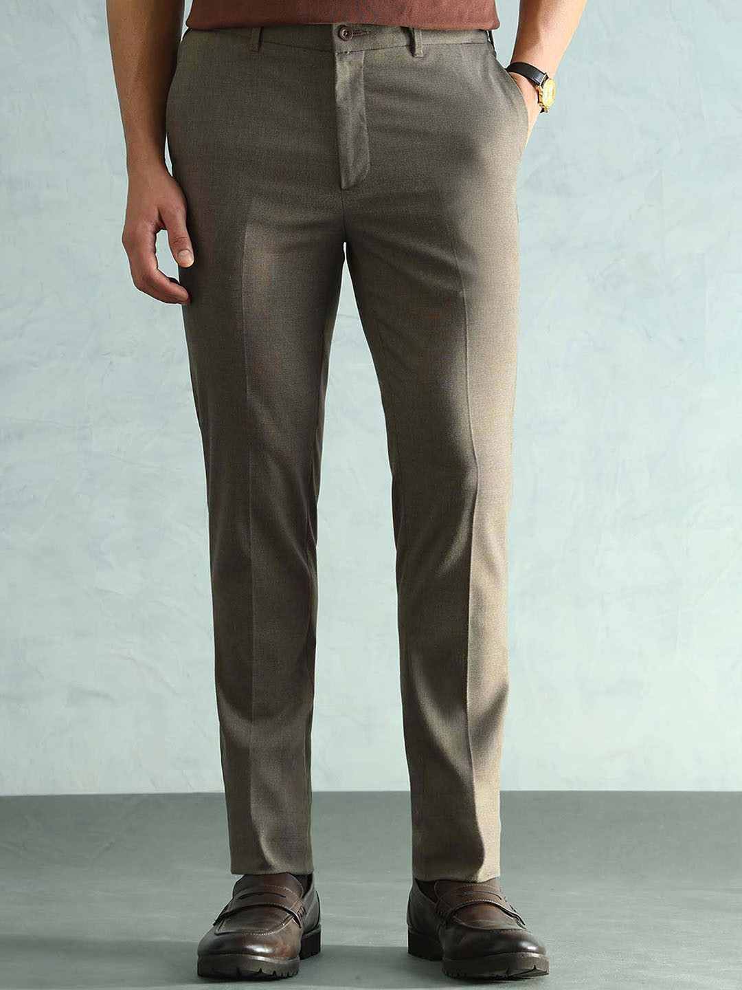 Arrow Men Solid Slim Fit Elasticated Waistband Trousers