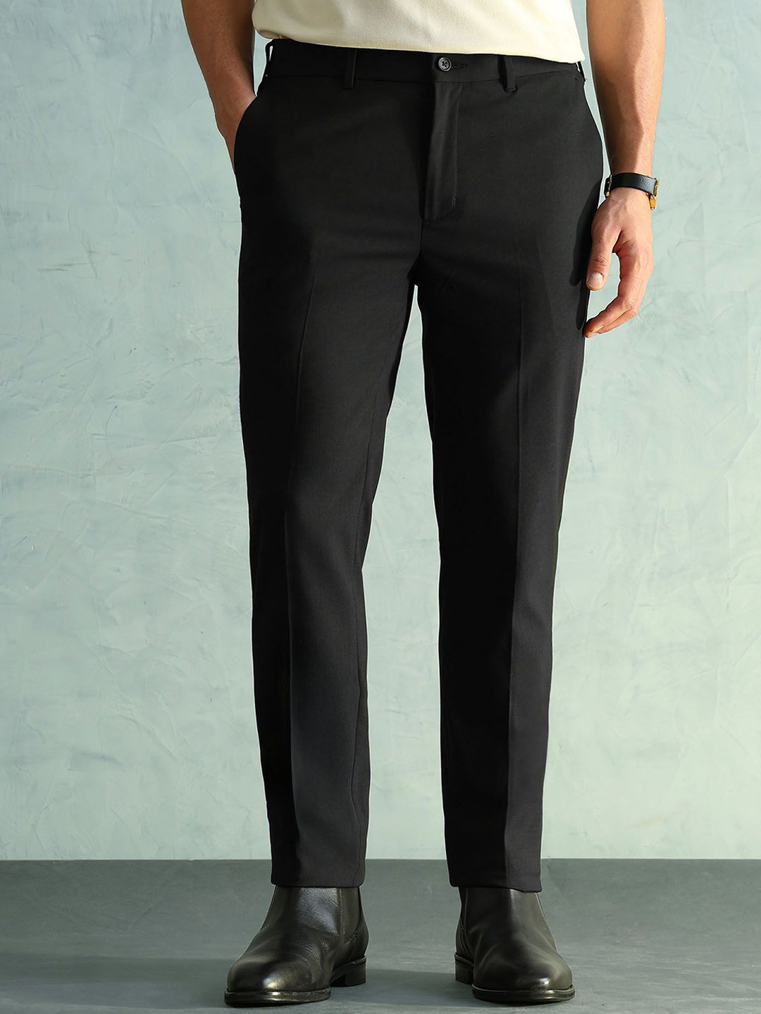 Arrow Men Solid Slim Fit Elasticated Waistband Trousers