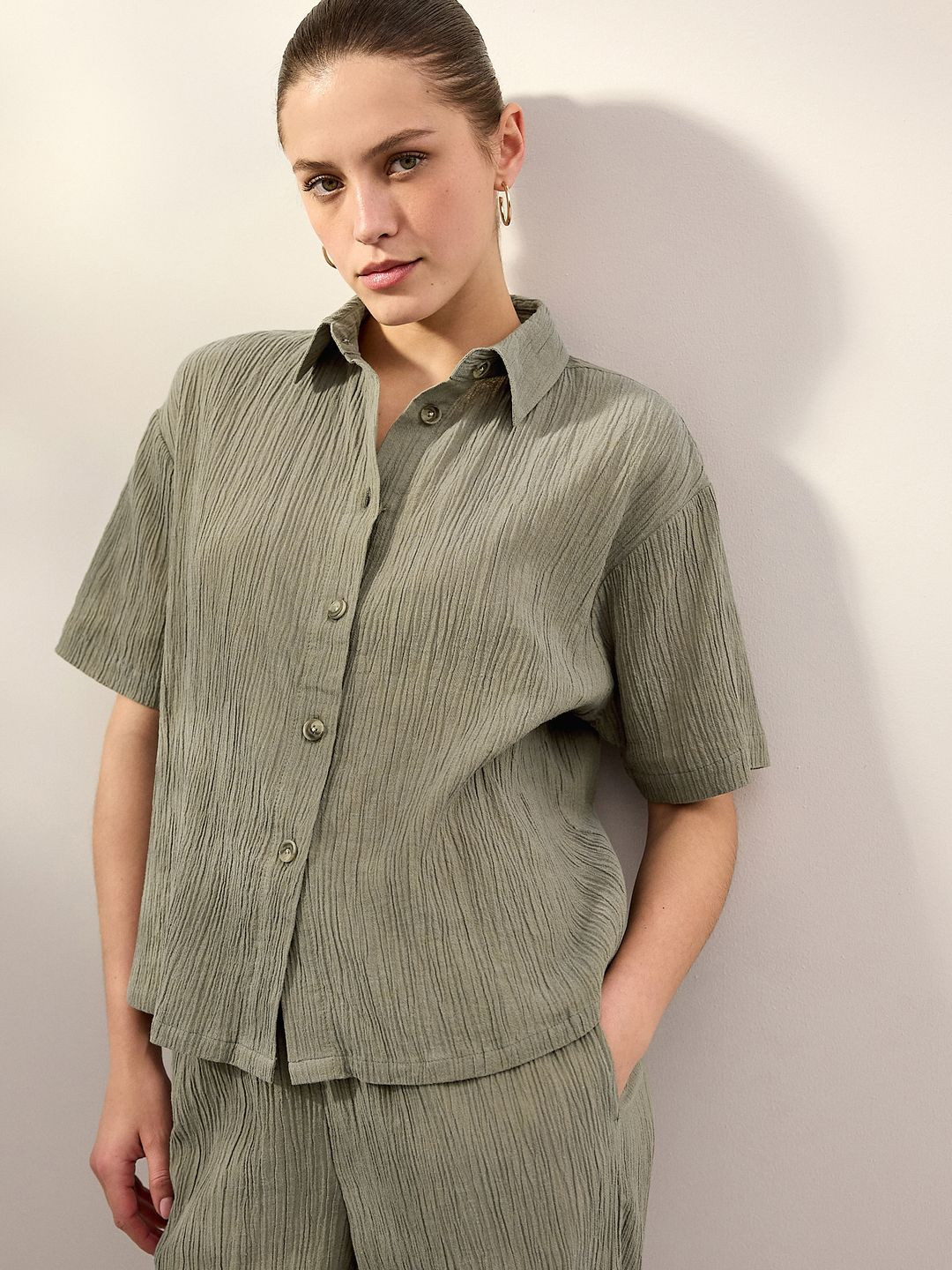 NEXT Cotton Linen Crinkled Casual Shirt