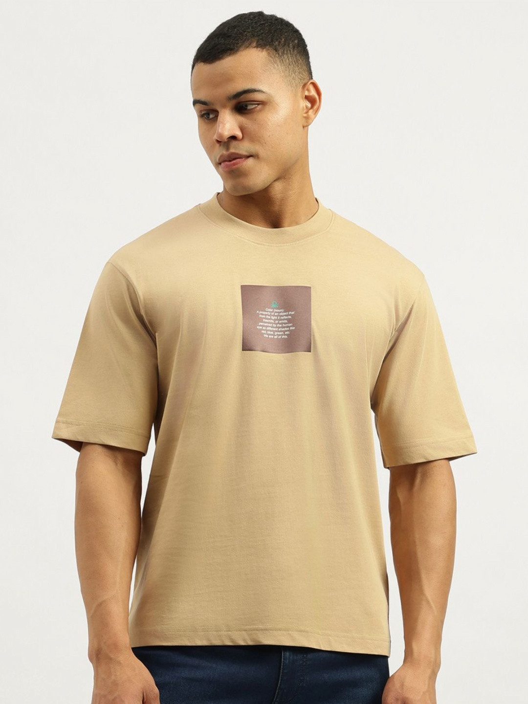 United Colors of Benetton Men Typography Printed Round Neck Cotton Oversized T-shirt
