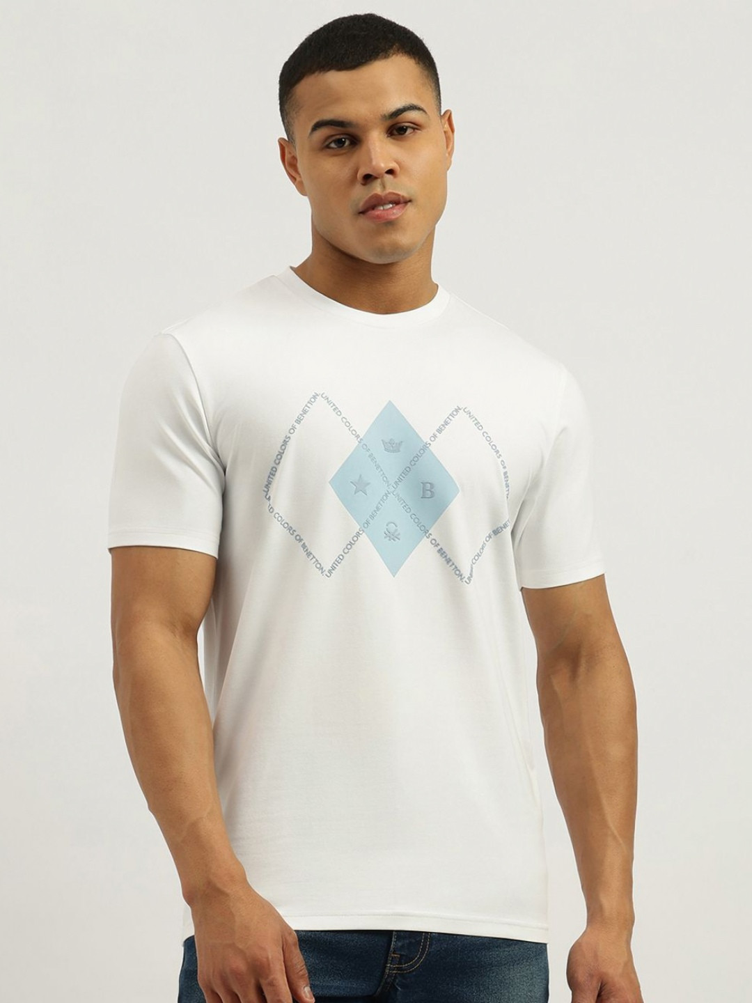 United Colors of Benetton Men Typography Printed Round Neck Cotton Relaxed Fit T-shirt