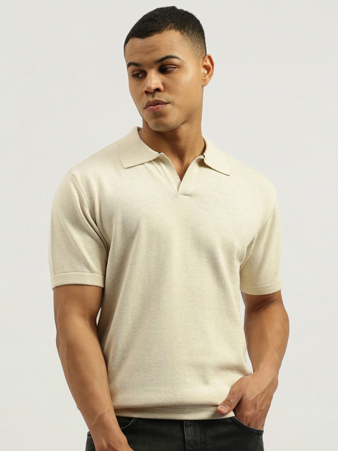 United Colors of Benetton Men Solid Polo Collar Cotton T-shirt